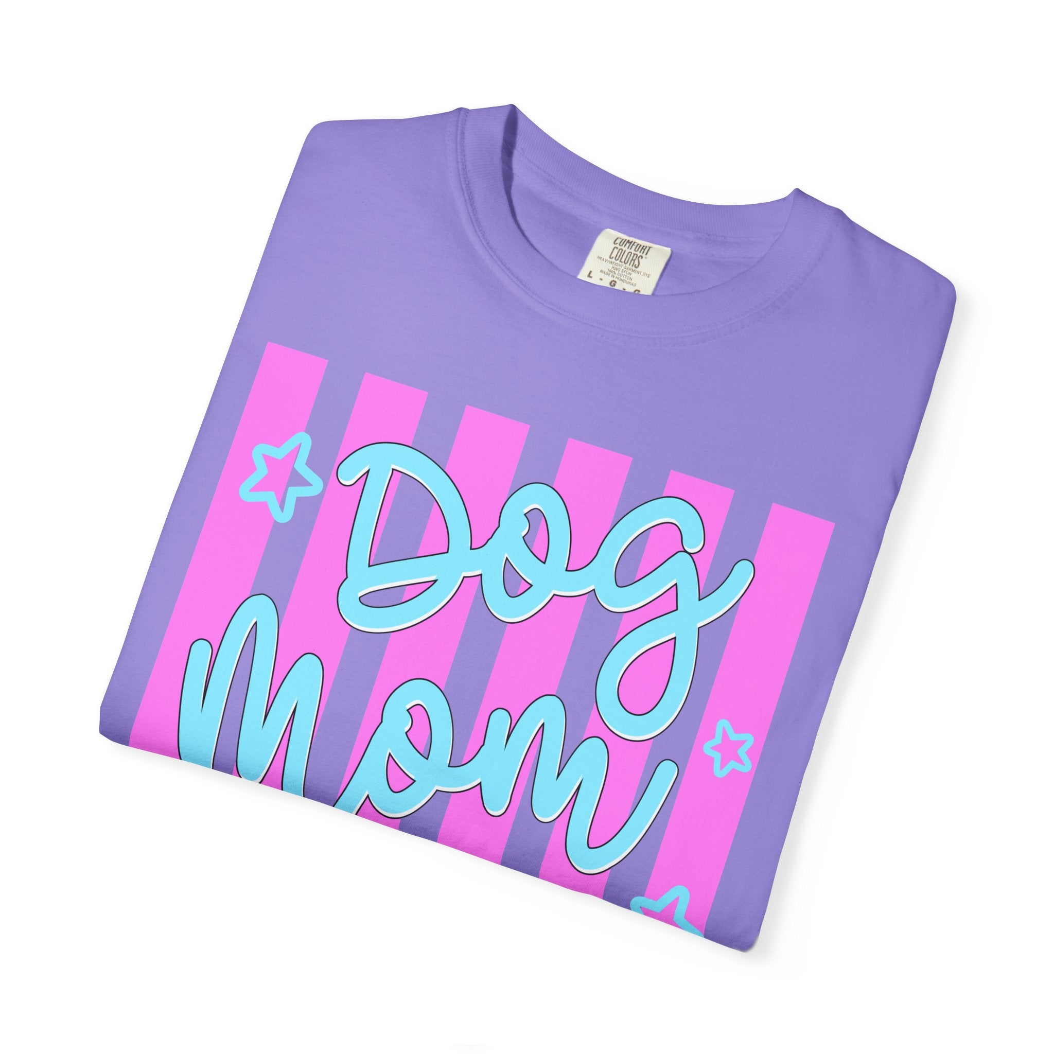 Dog Mom T-Shirt — Pastel Striped Graphic Tee for Pet Lovers