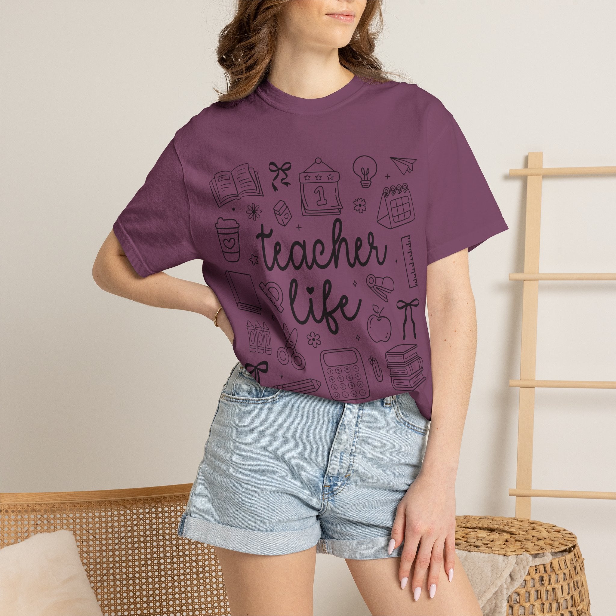 Teacher Life T-Shirt — School Supplies Sketch Graphic Tee