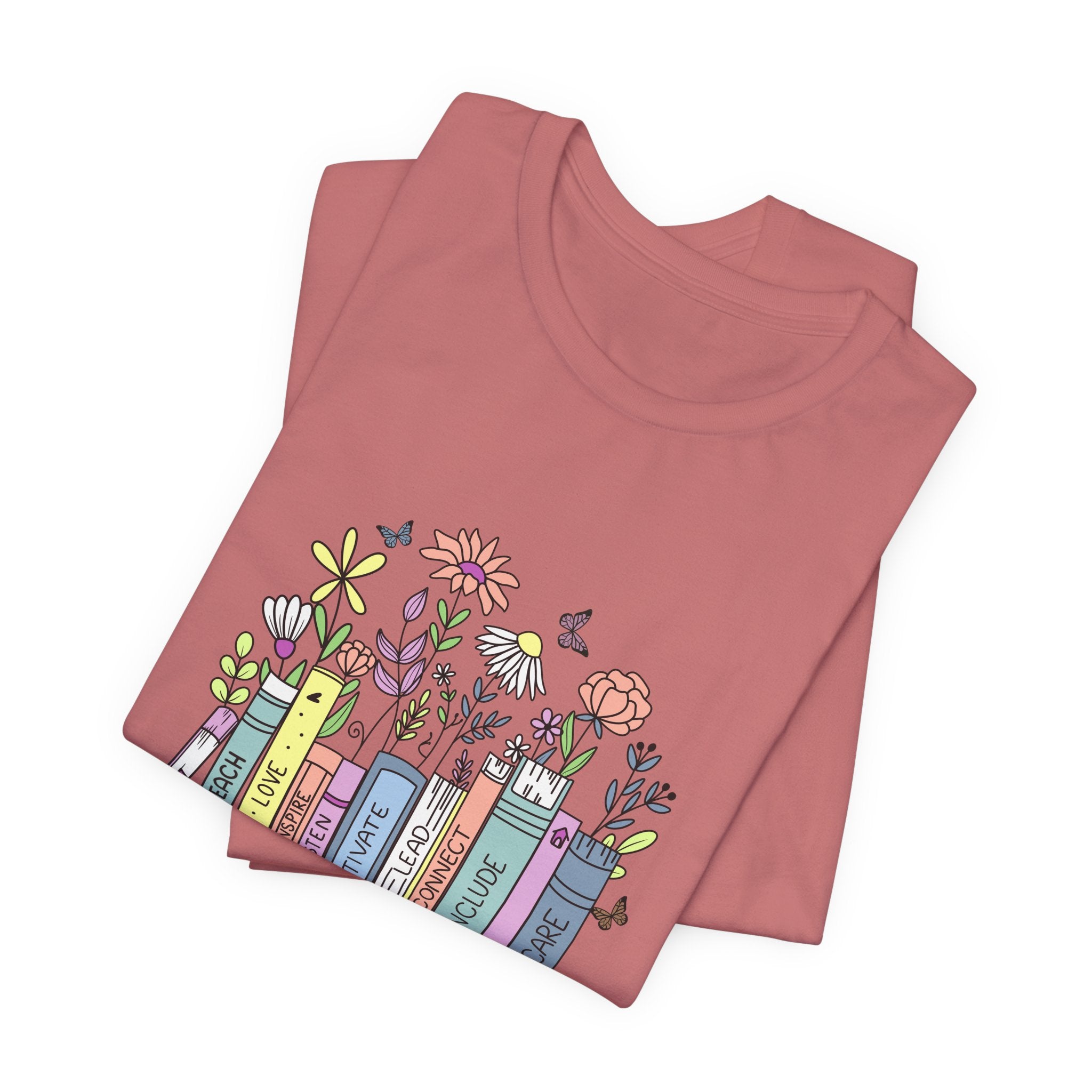 Book Lover T‑Shirt — Teacher Floral Books & Pencil Illustration Tee