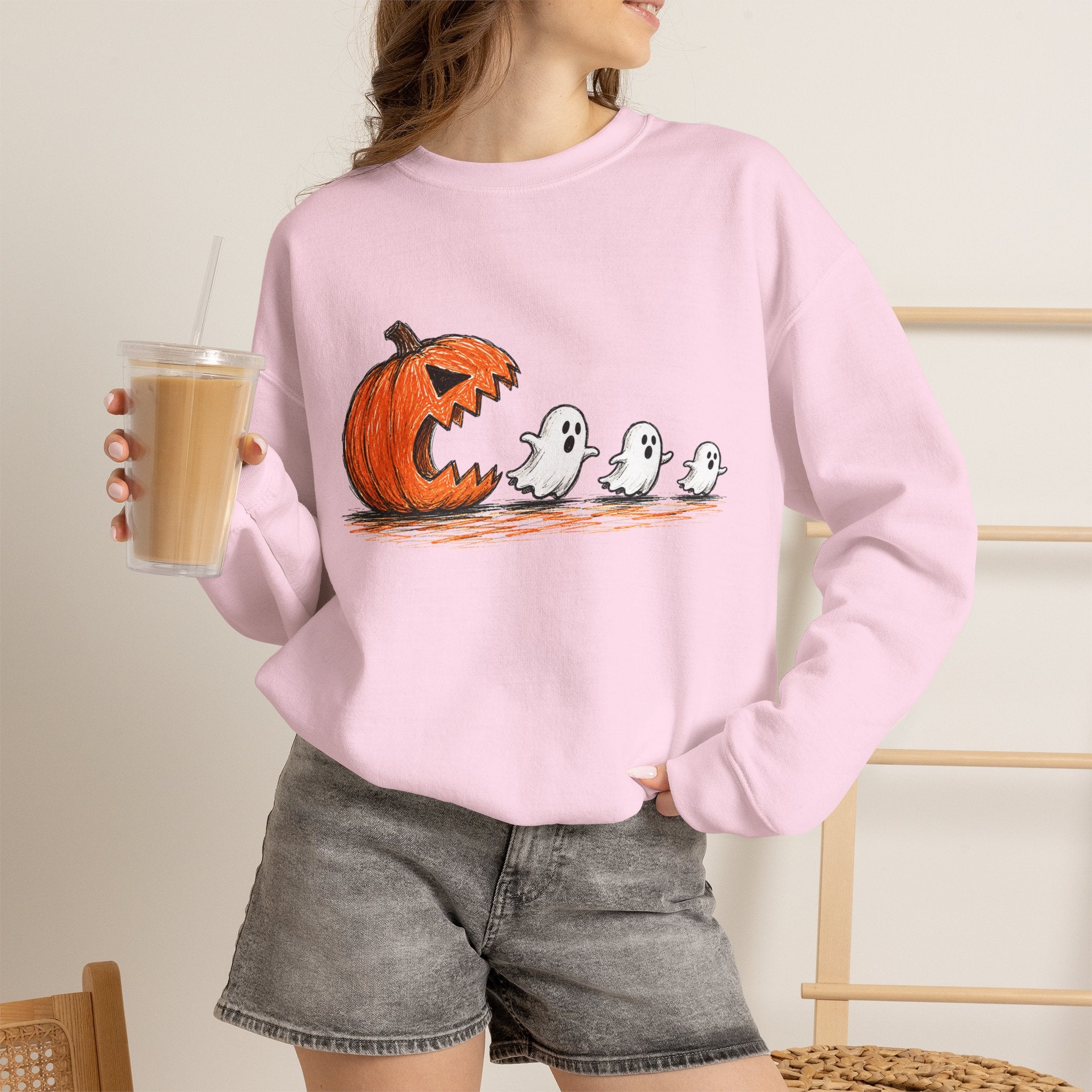 Halloween Pumpkin & Ghosts Crewneck Sweatshirt