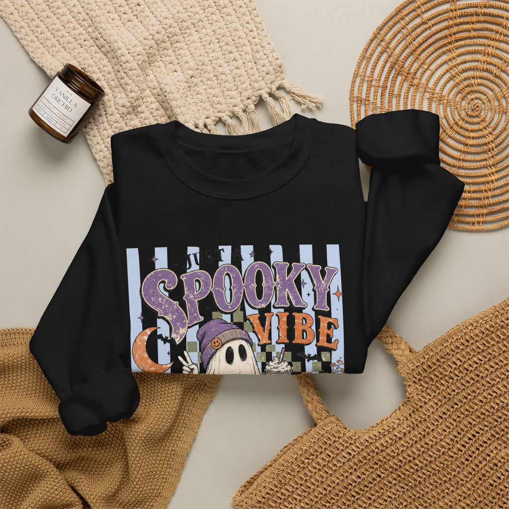 Spooky Vibe Crewneck Sweatshirt — Cute Halloween Ghost Pumpkin Graphic