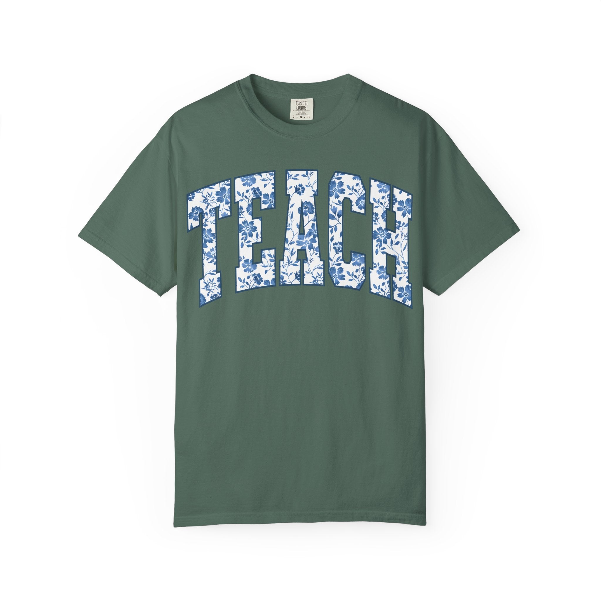 Teacher Floral Arch T-Shirt — 'TEACH' Blue Floral Print Tee
