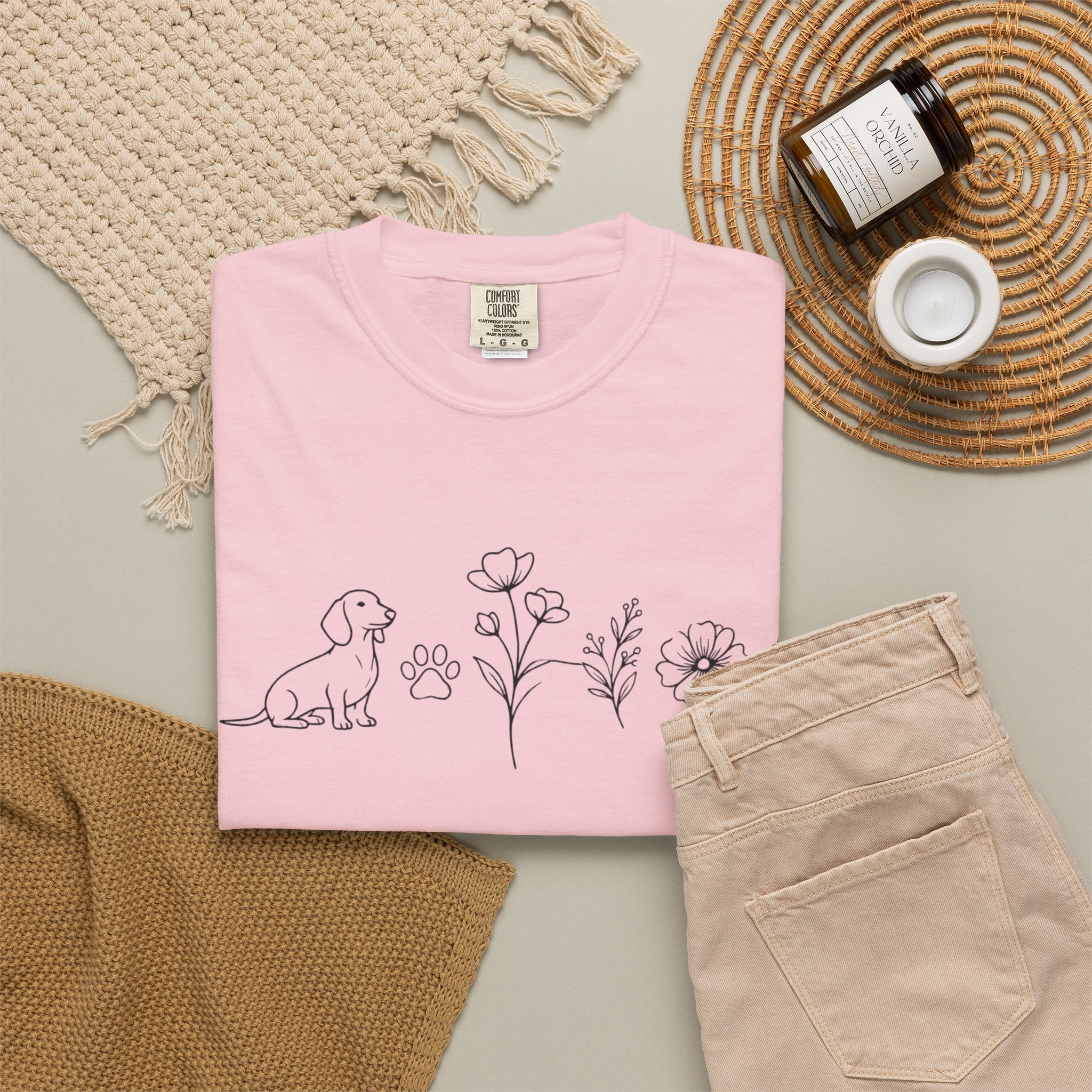 Dachshund Dog & Wildflowers Graphic T-Shirt