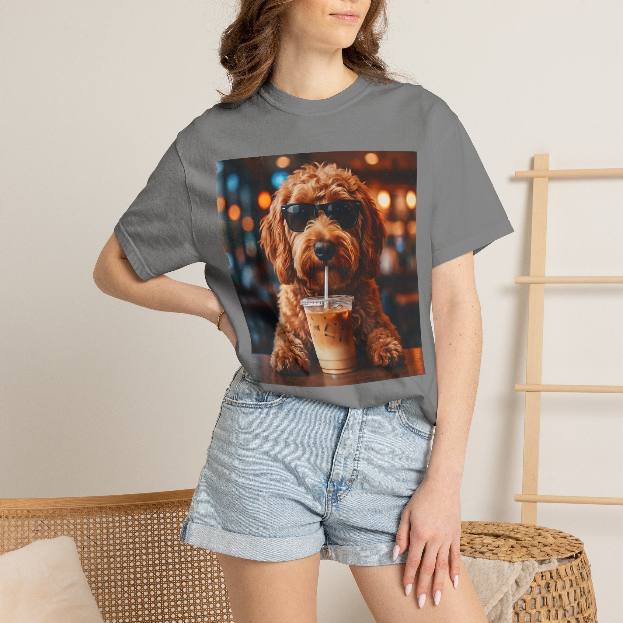 Cool Dog Drinking Iced Coffee T-Shirt