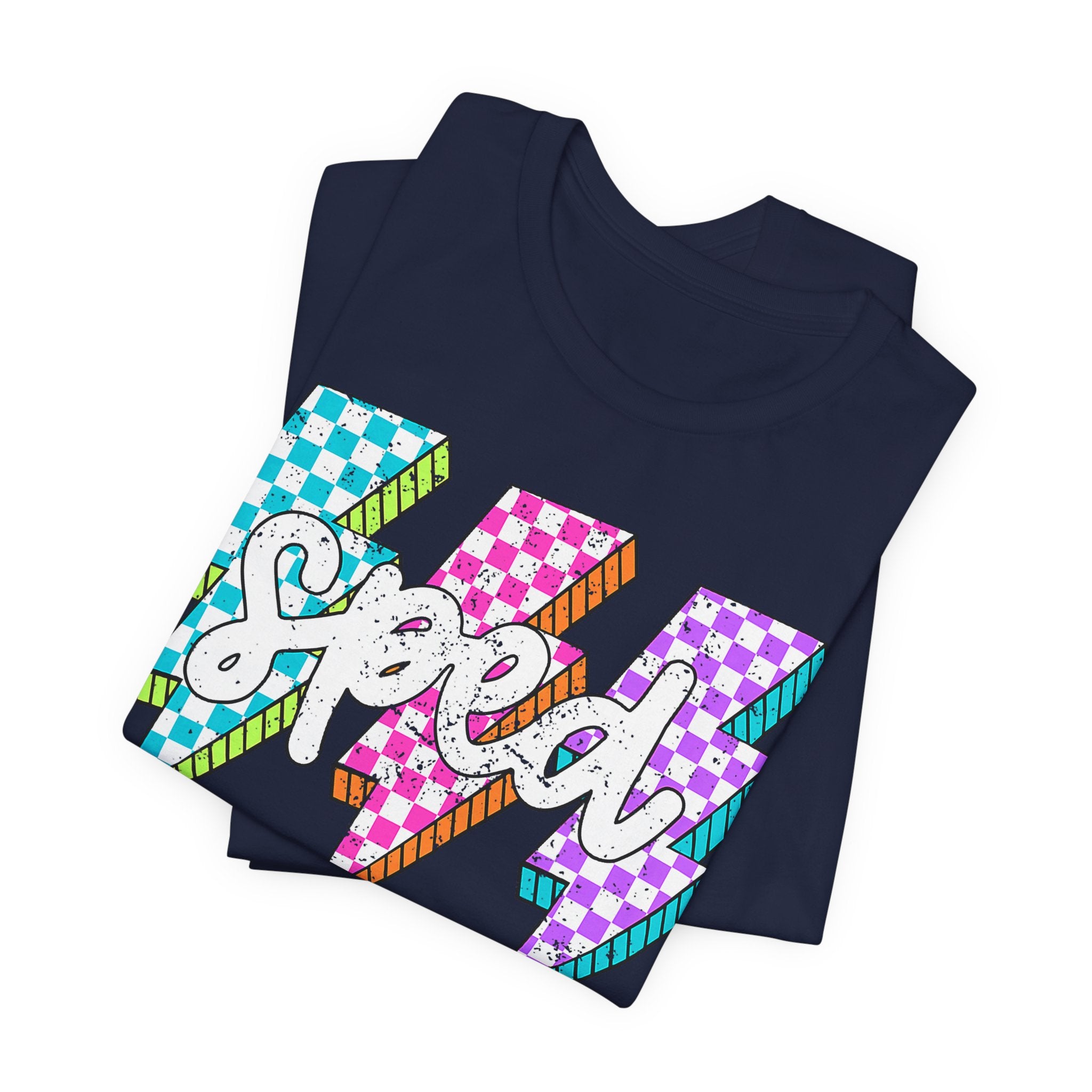 Speed Lightning Tee — Retro Checkerboard Bolt Graphic T-Shirt