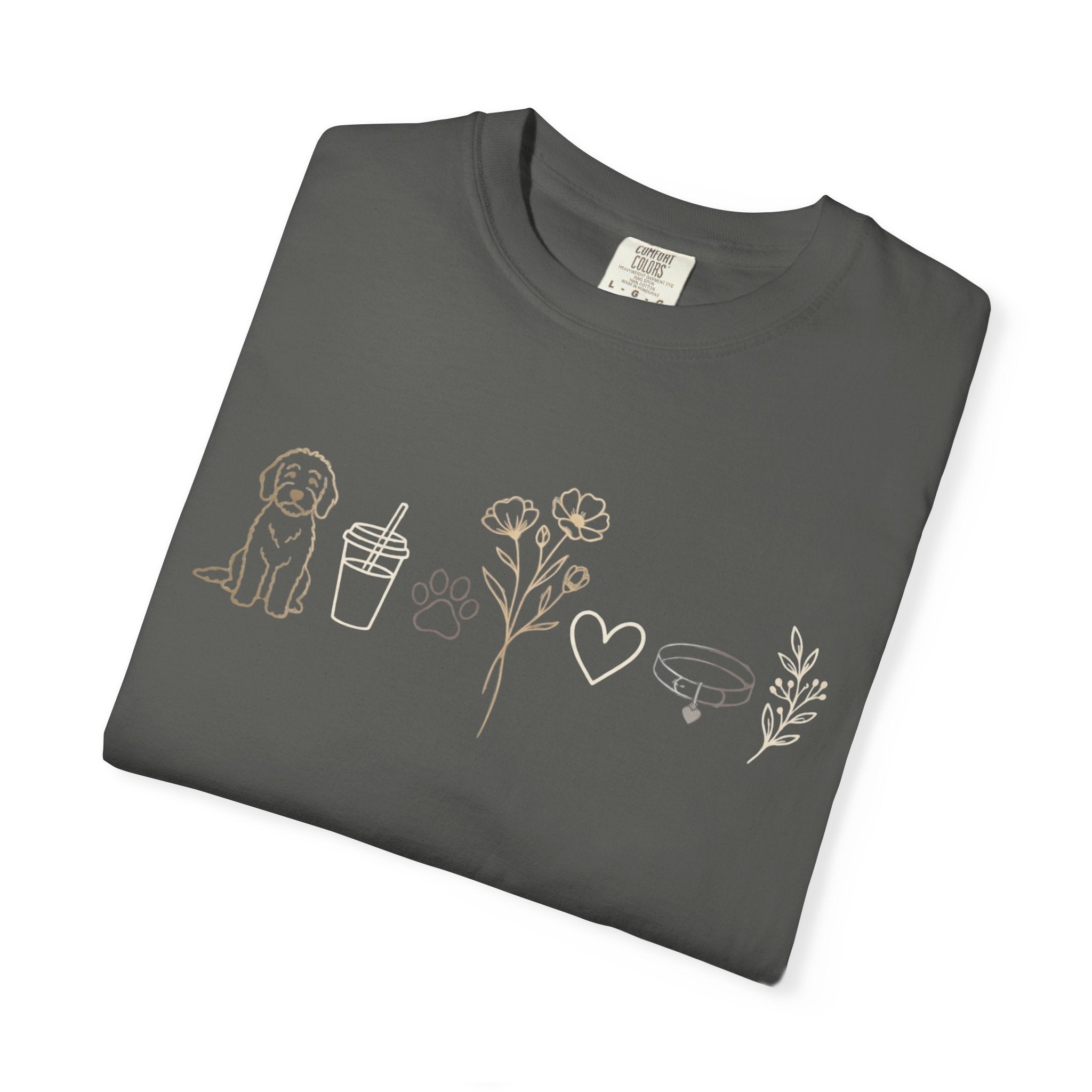 Doodle & Wildflower T-Shirt — Minimal Line Art Dog Tee