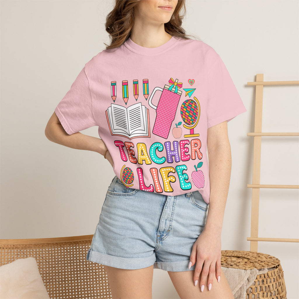 Teacher Life T-Shirt — Colorful School Supplies Graphic Tee