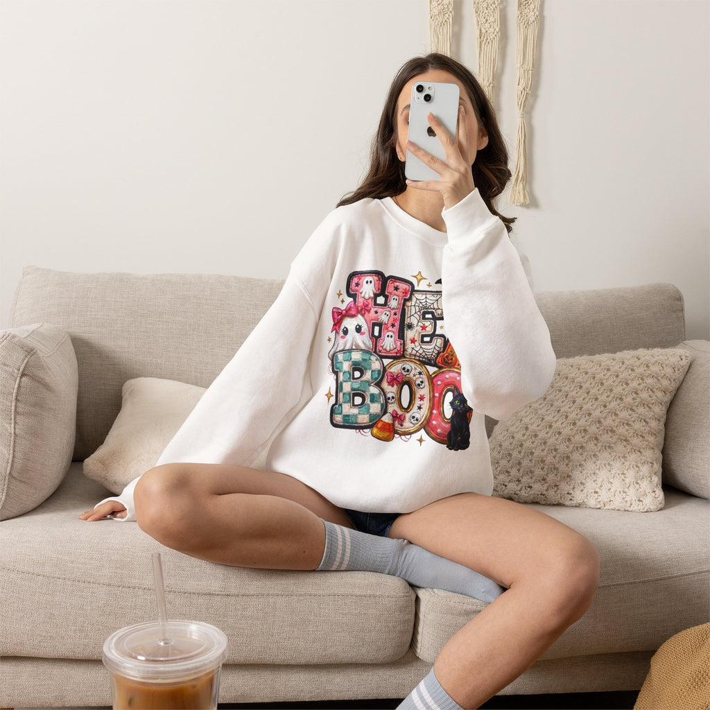 Halloween 'Boo!' Crewneck Sweatshirt – Cute Ghosts & Candy Halloween Pullover