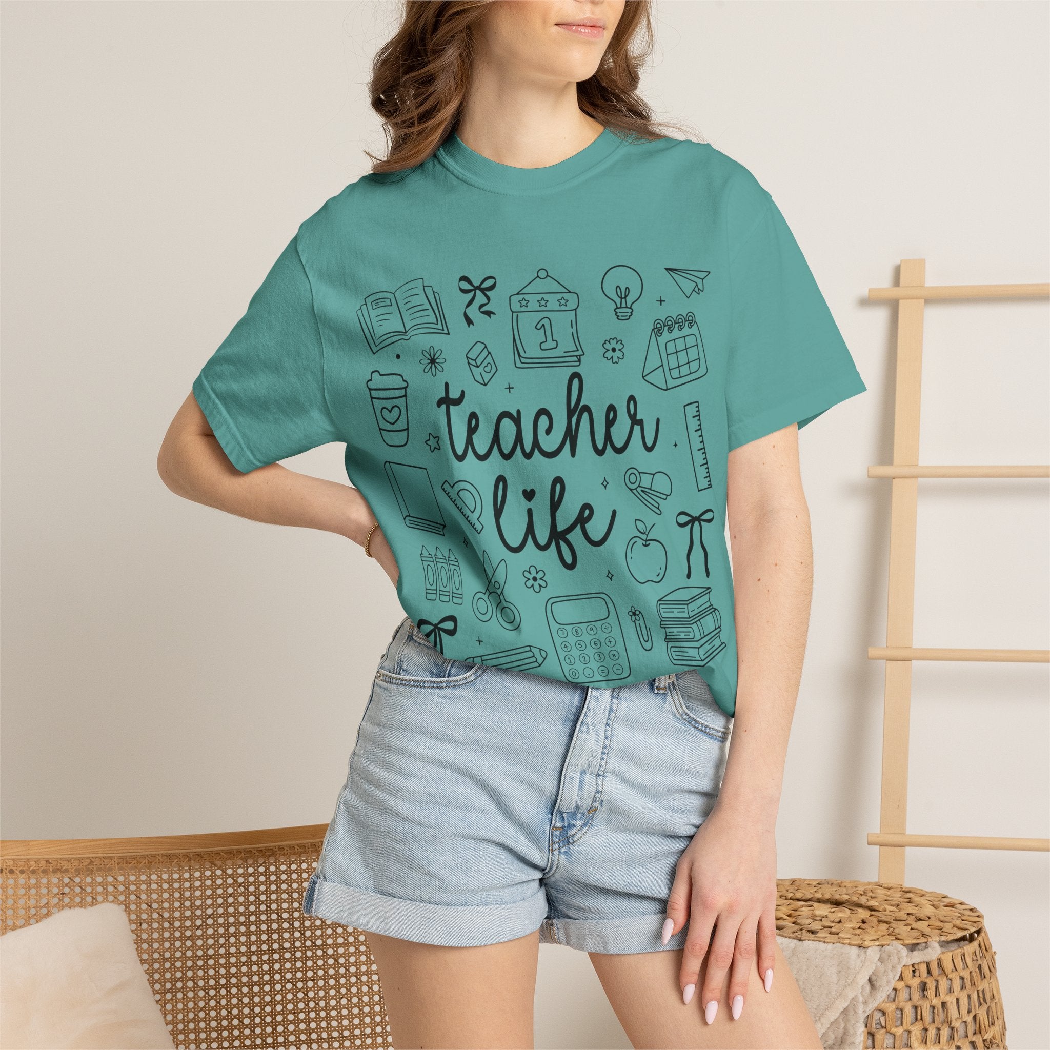 Teacher Life T-Shirt — School Supplies Sketch Graphic Tee