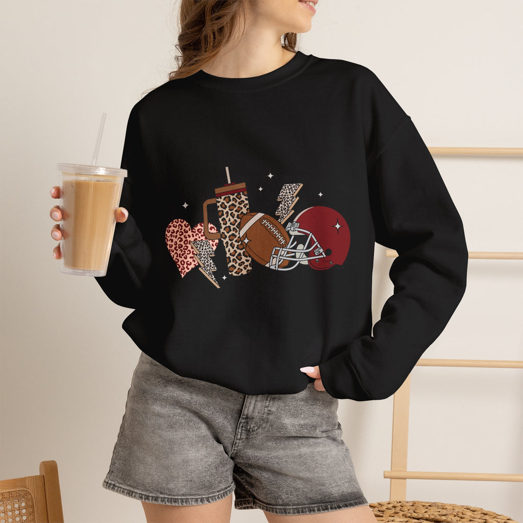 Heart & Lightning Graphic Sweatshirt — Leopard, Plaid & Red Heart Crewneck