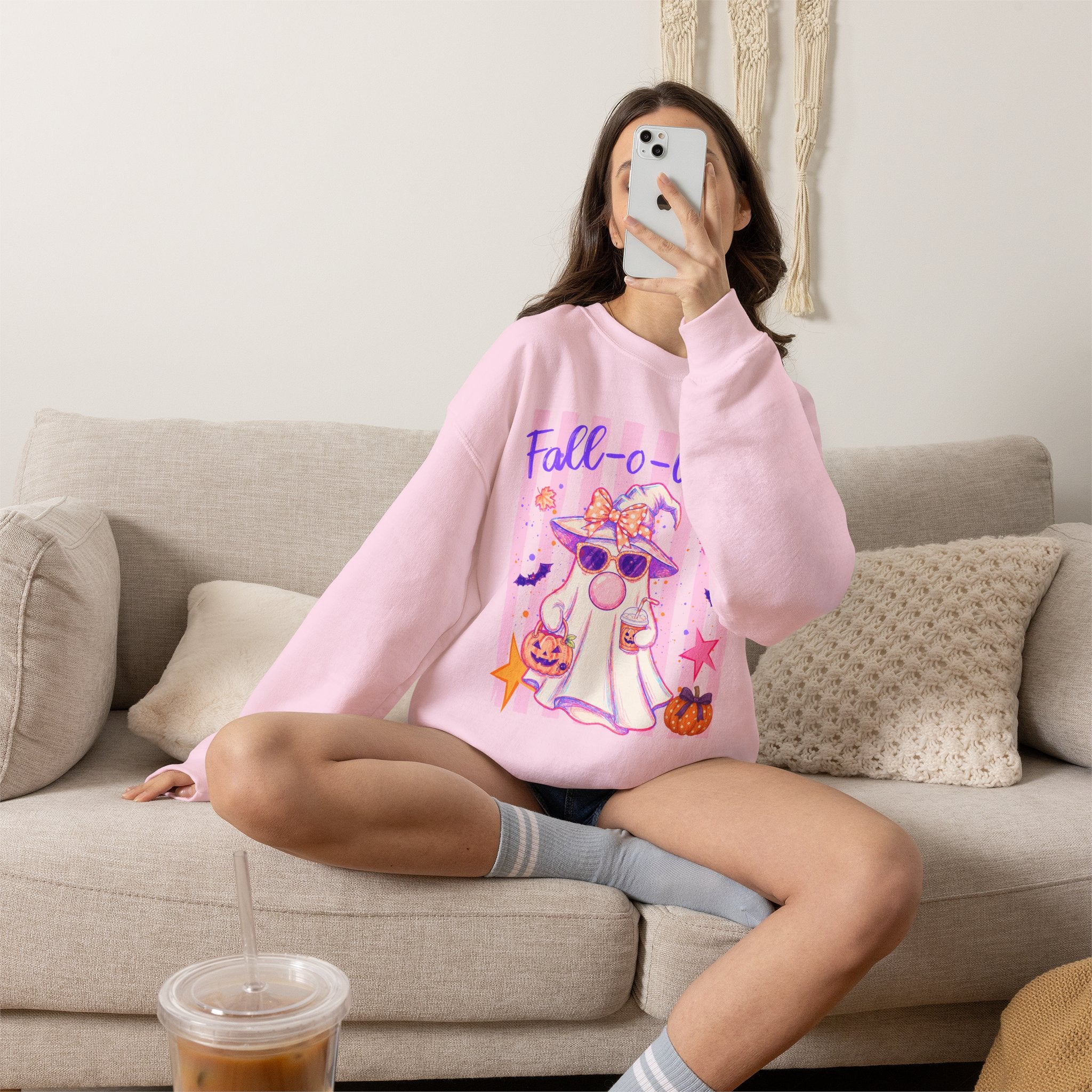 Fall-o-Ween Ghost Sweatshirt – Cute Pastel Halloween Crewneck