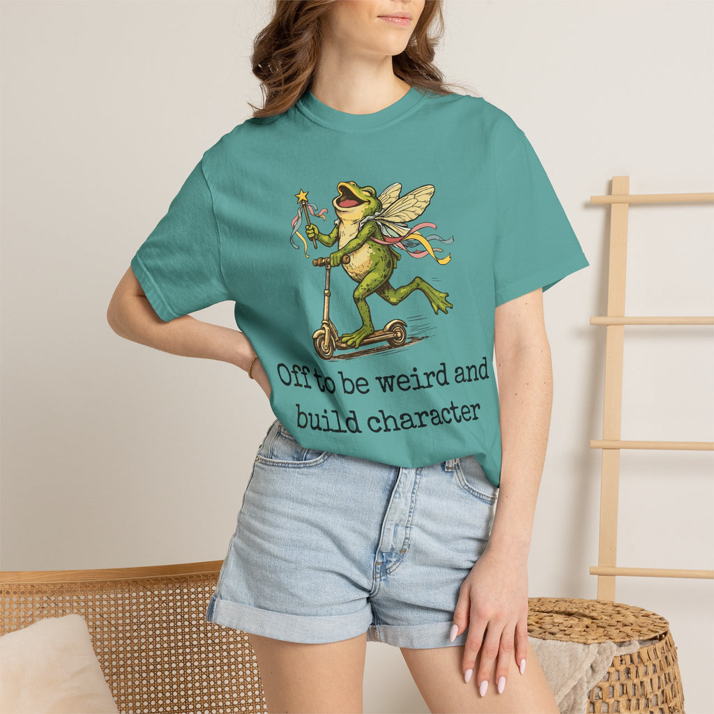 Frog Fairy T-Shirt — "Off to be weird and build character" Cute Whimsical Graphic Tee