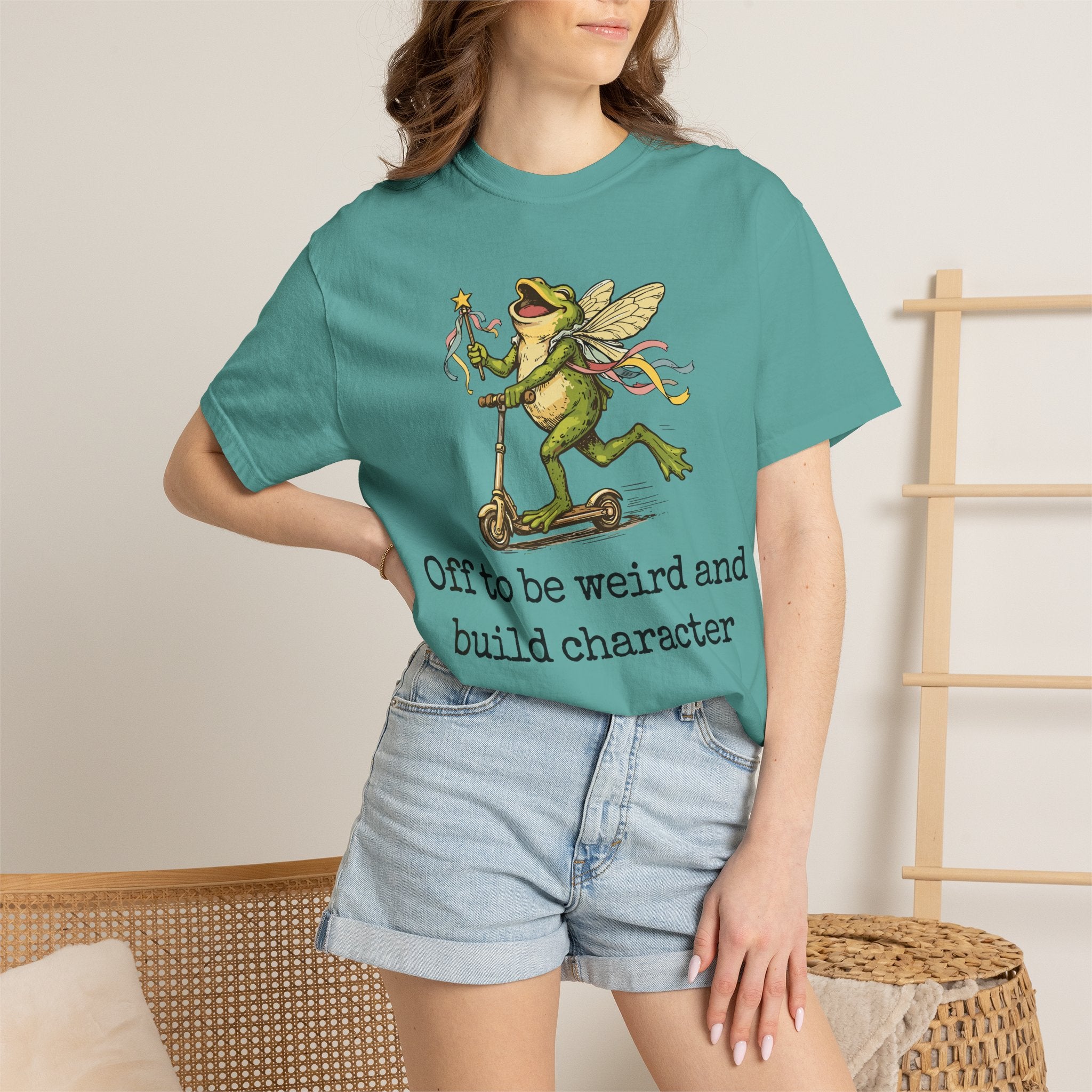 Frog Fairy T-Shirt — "Off to be weird and build character" Cute Whimsical Graphic Tee