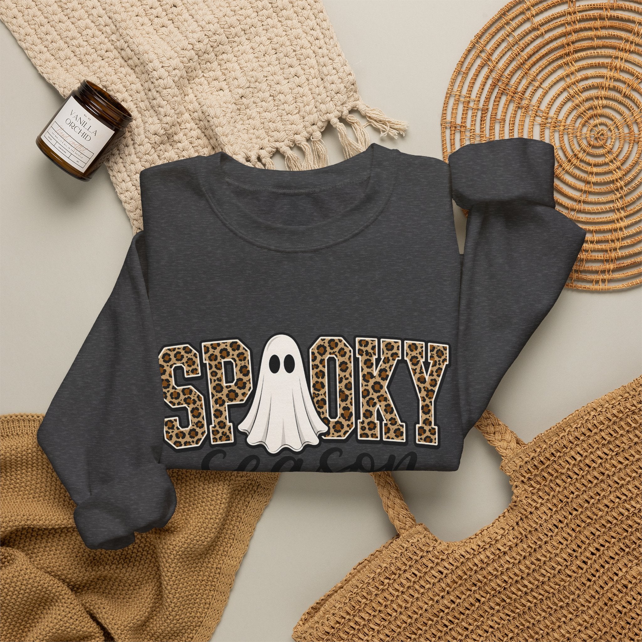 Spooky Season Sweatshirt - Leopard Print Ghost Halloween Crewneck