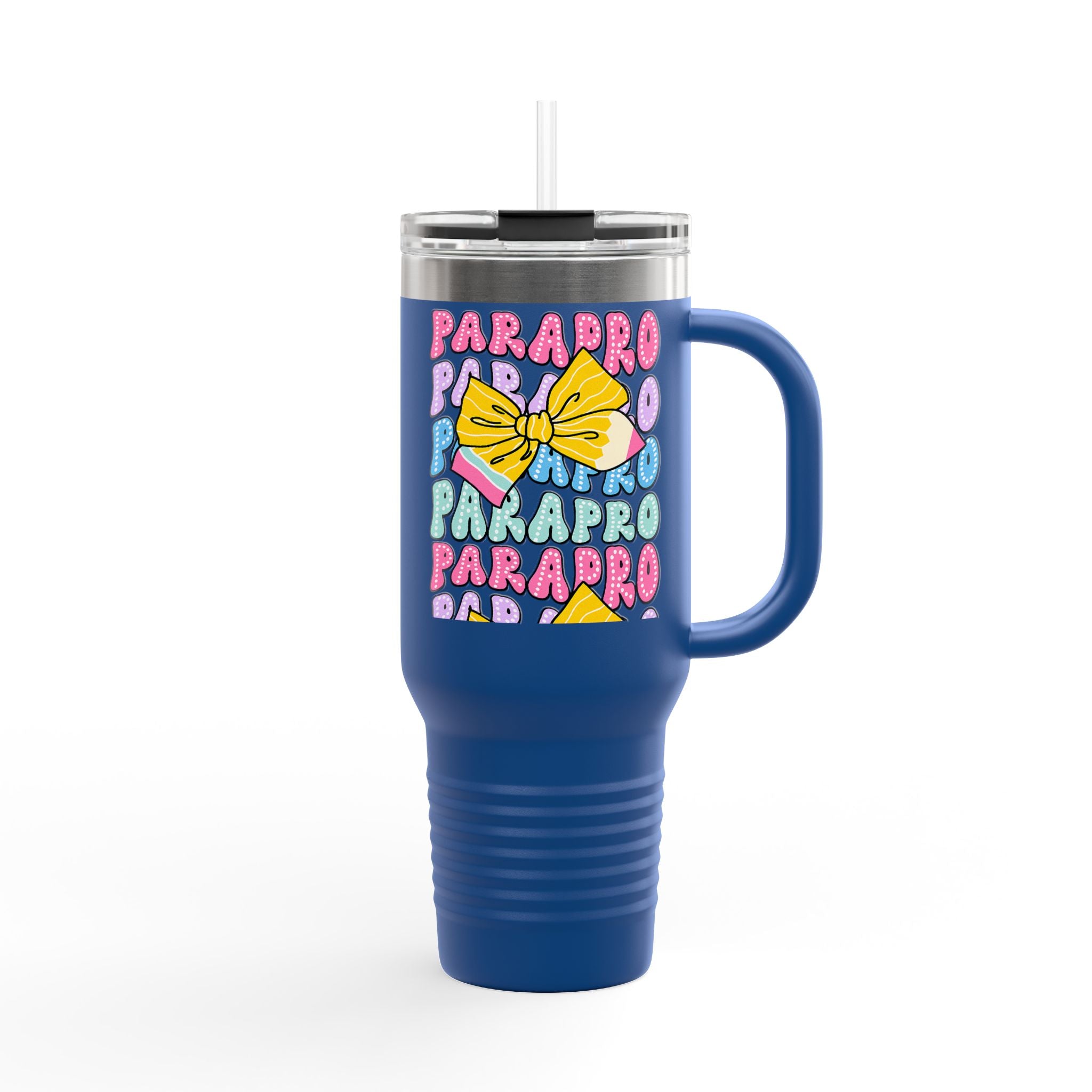 40oz Insulated Travel Mug — Colorful 'PARA' Pattern with Bow Design