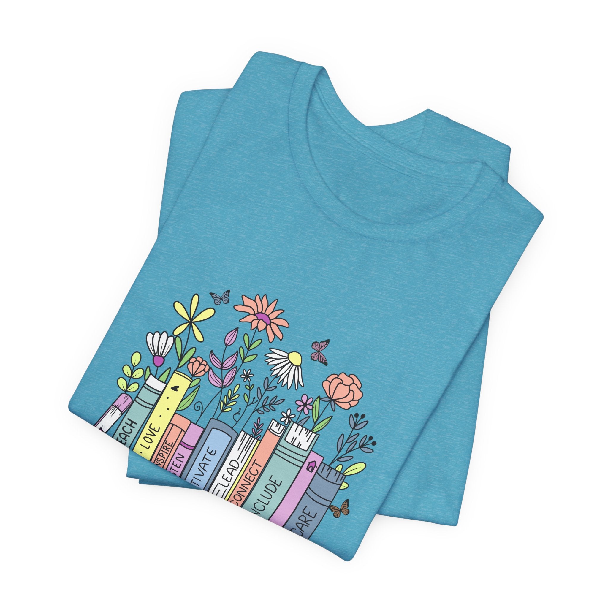Book Lover T‑Shirt — Teacher Floral Books & Pencil Illustration Tee
