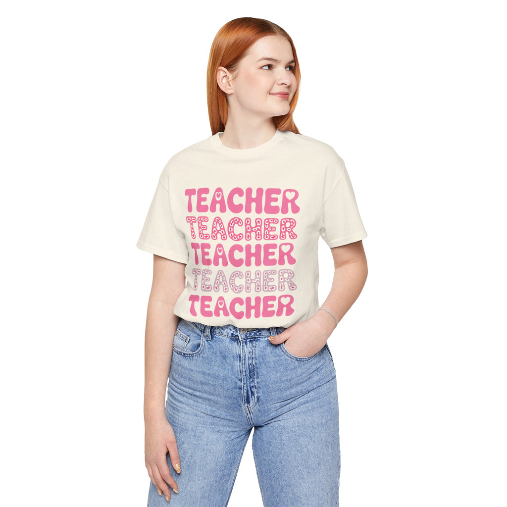 Teacher Repeating Pink Typography T‑Shirt