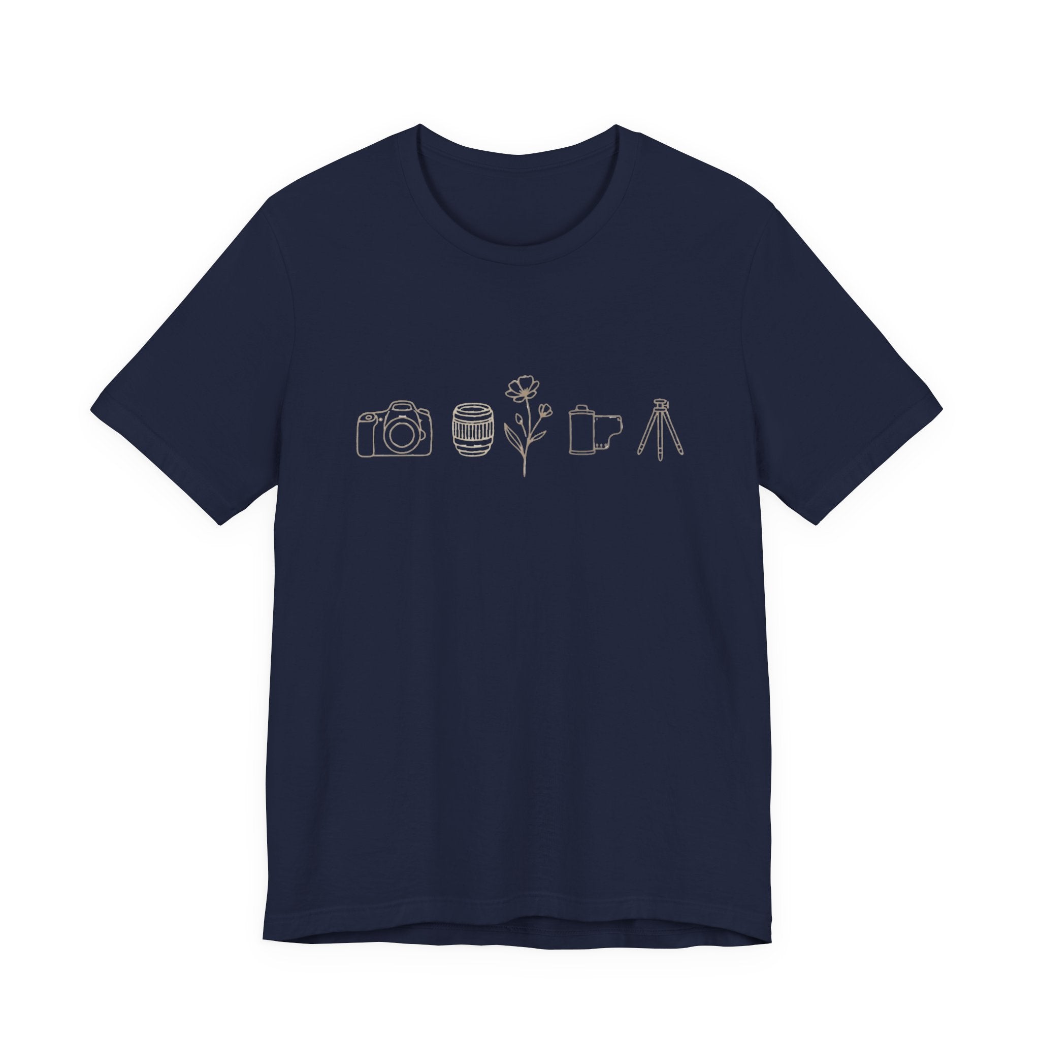 Photography Icons Tee — Minimal Camera, Film, Flower & Tripod Graphic Shirt