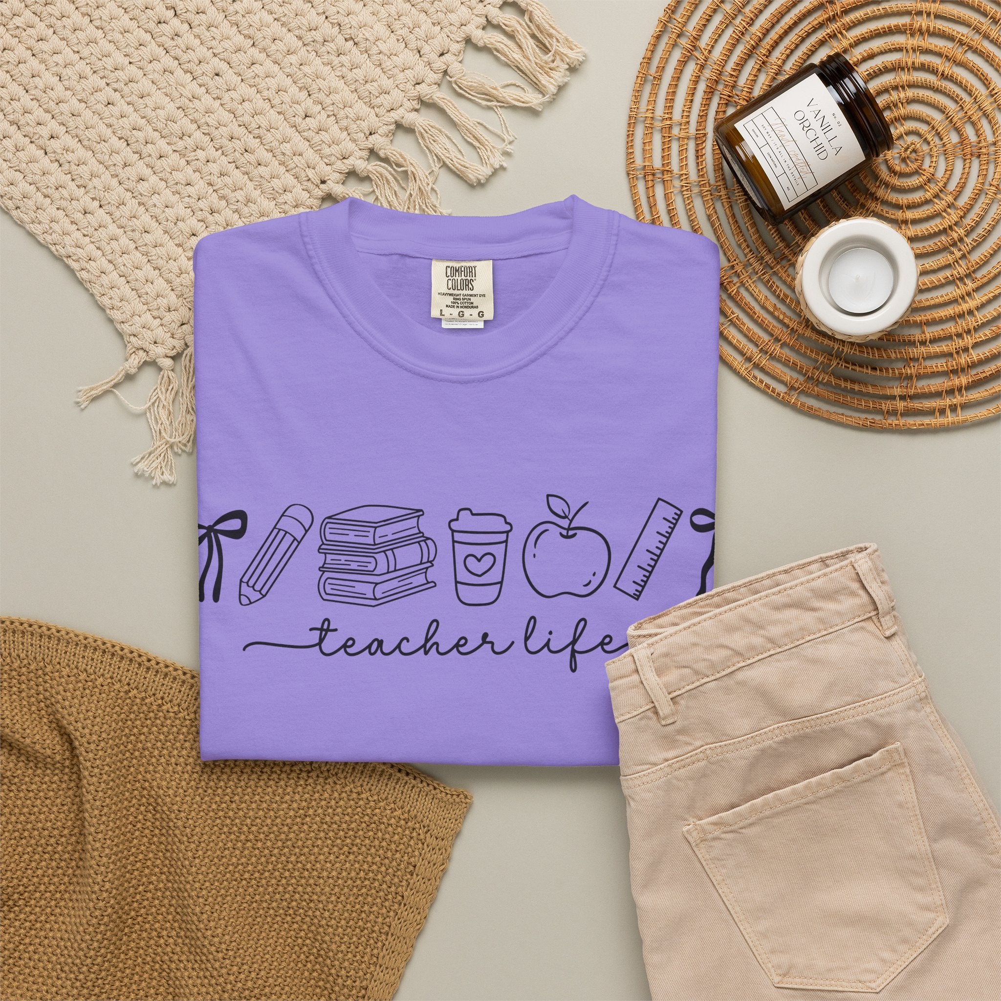 Teacher Life Tee — Minimalist Apple, Books & Coffee Graphic T-Shirt
