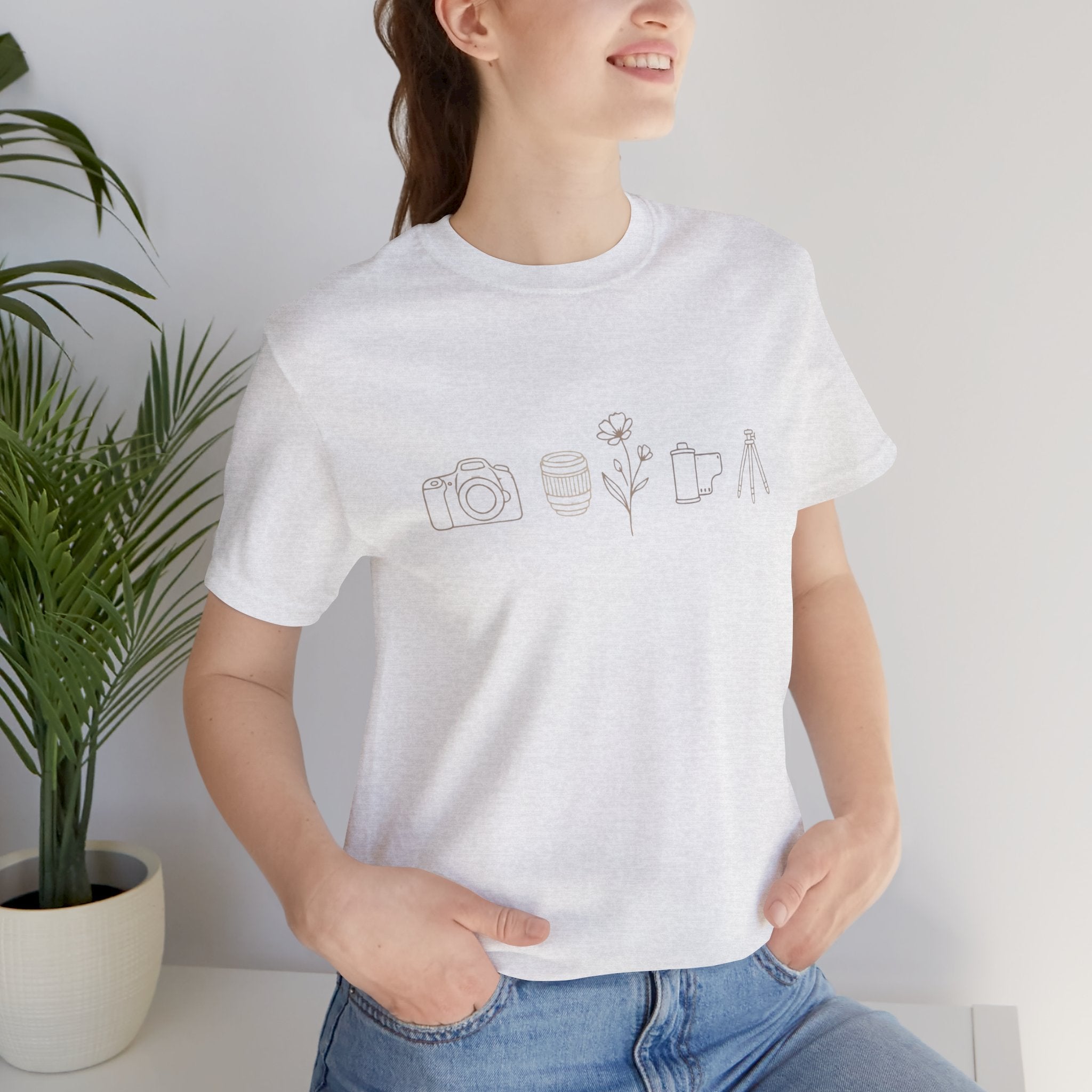 Photography Icons Tee — Minimal Camera, Film, Flower & Tripod Graphic Shirt
