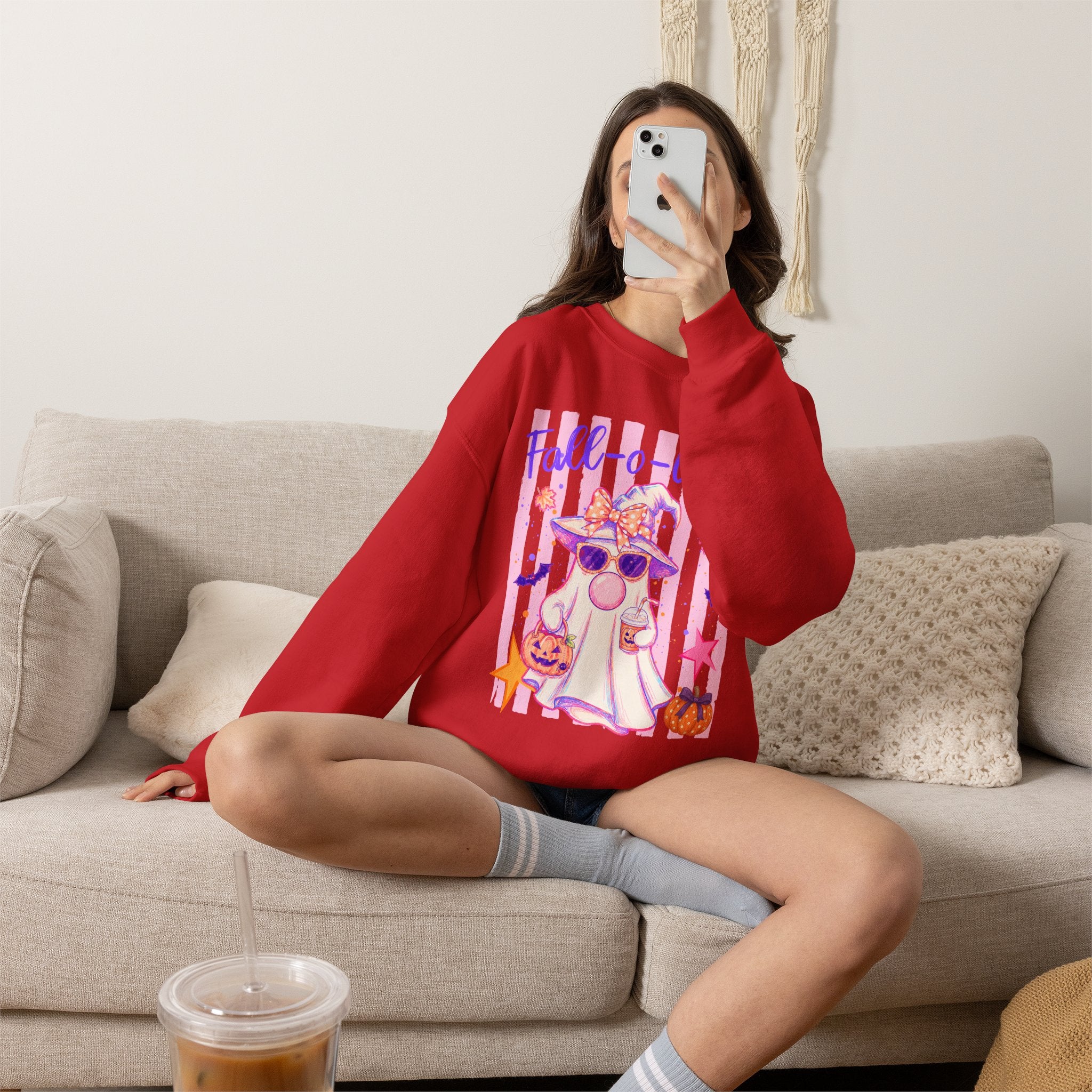 Fall-o-Ween Ghost Sweatshirt – Cute Pastel Halloween Crewneck