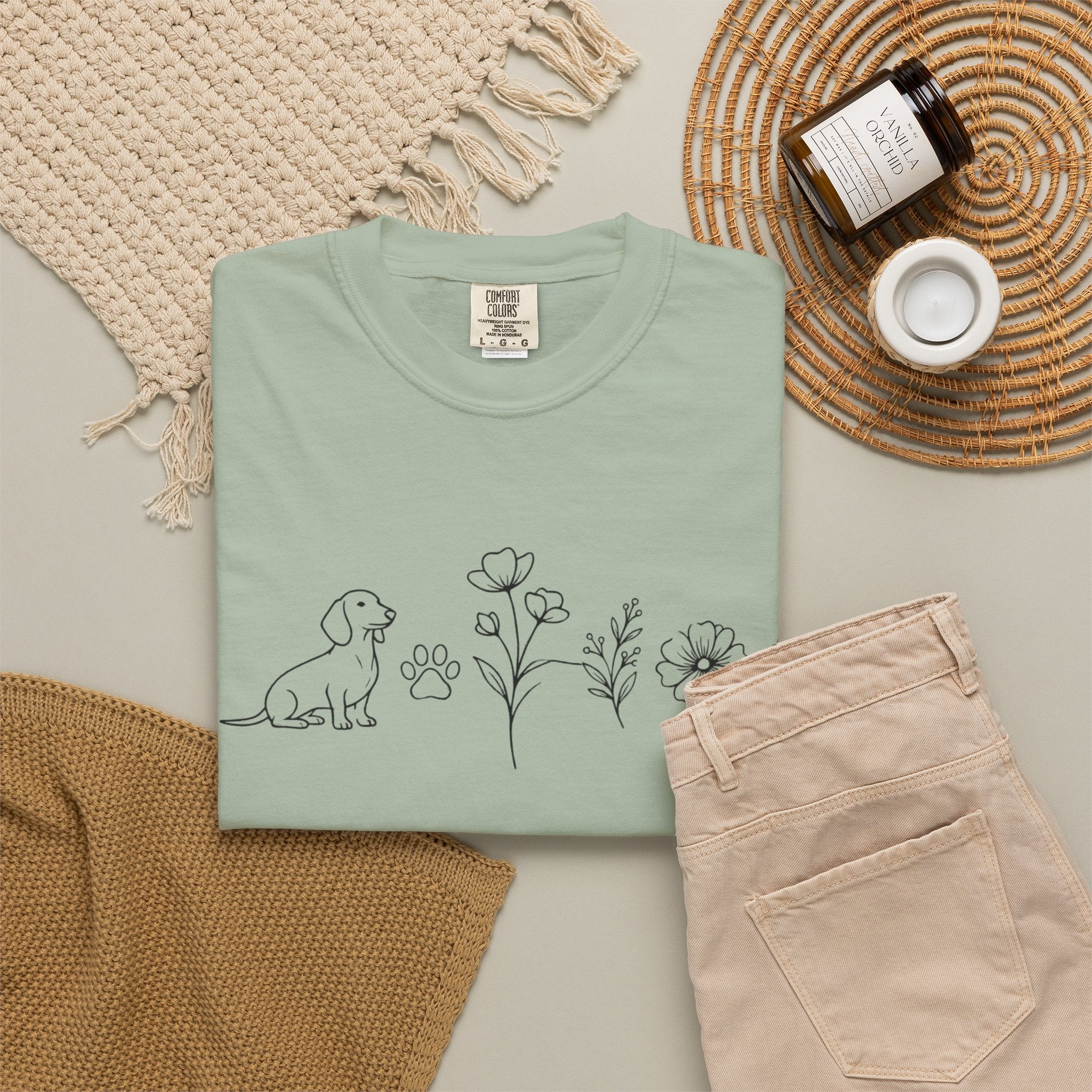 Dachshund Dog & Wildflowers Graphic T-Shirt