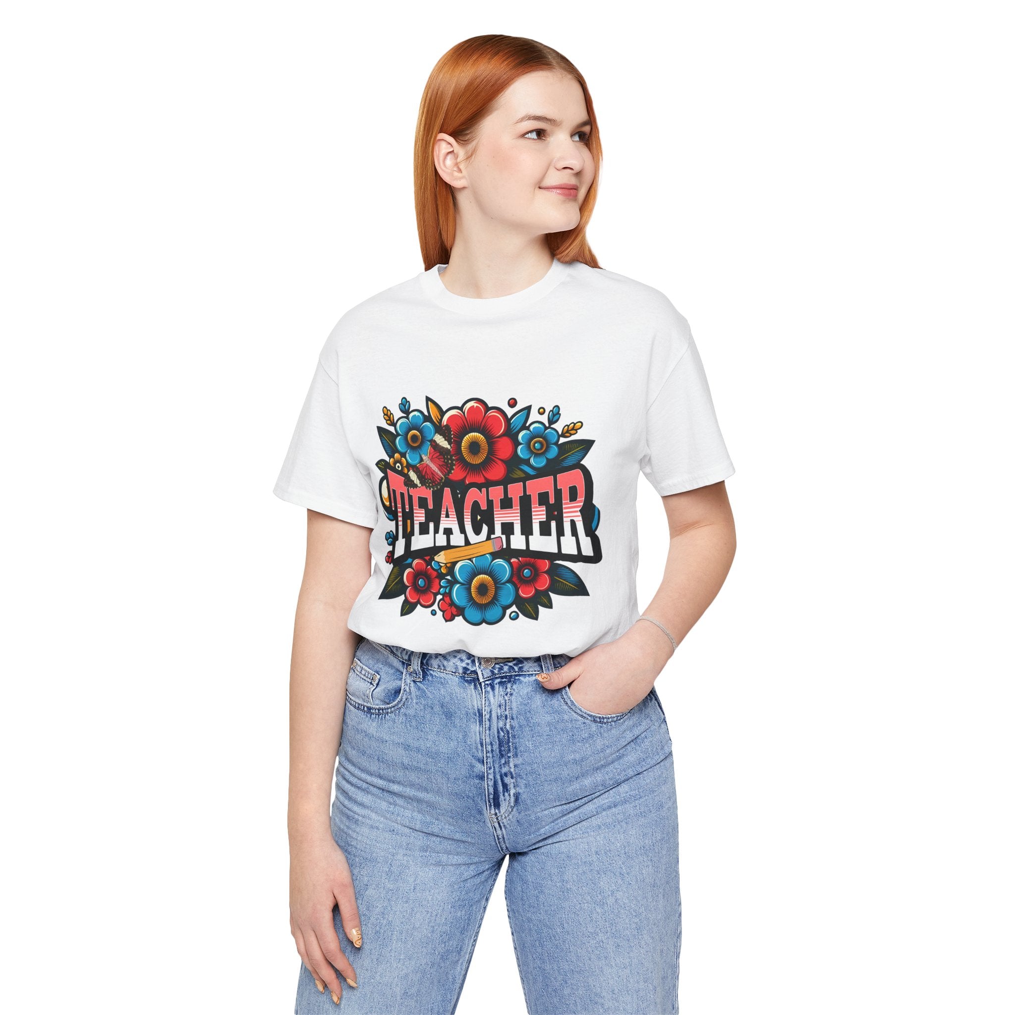 Teacher Floral Tee — Retro Colorful 'Teacher' Shirt