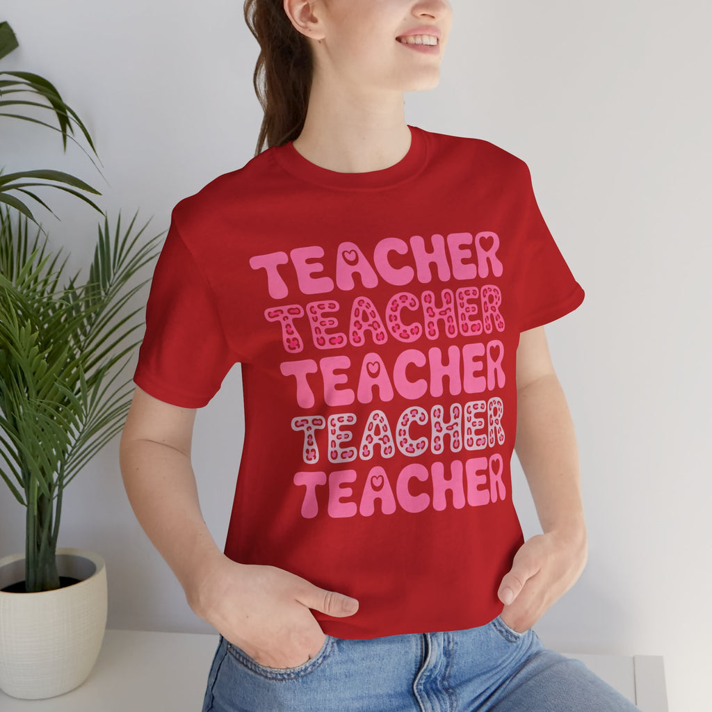 Teacher Repeating Pink Typography T‑Shirt