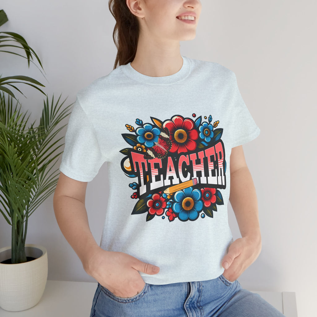 Teacher Floral Tee — Retro Colorful 'Teacher' Shirt