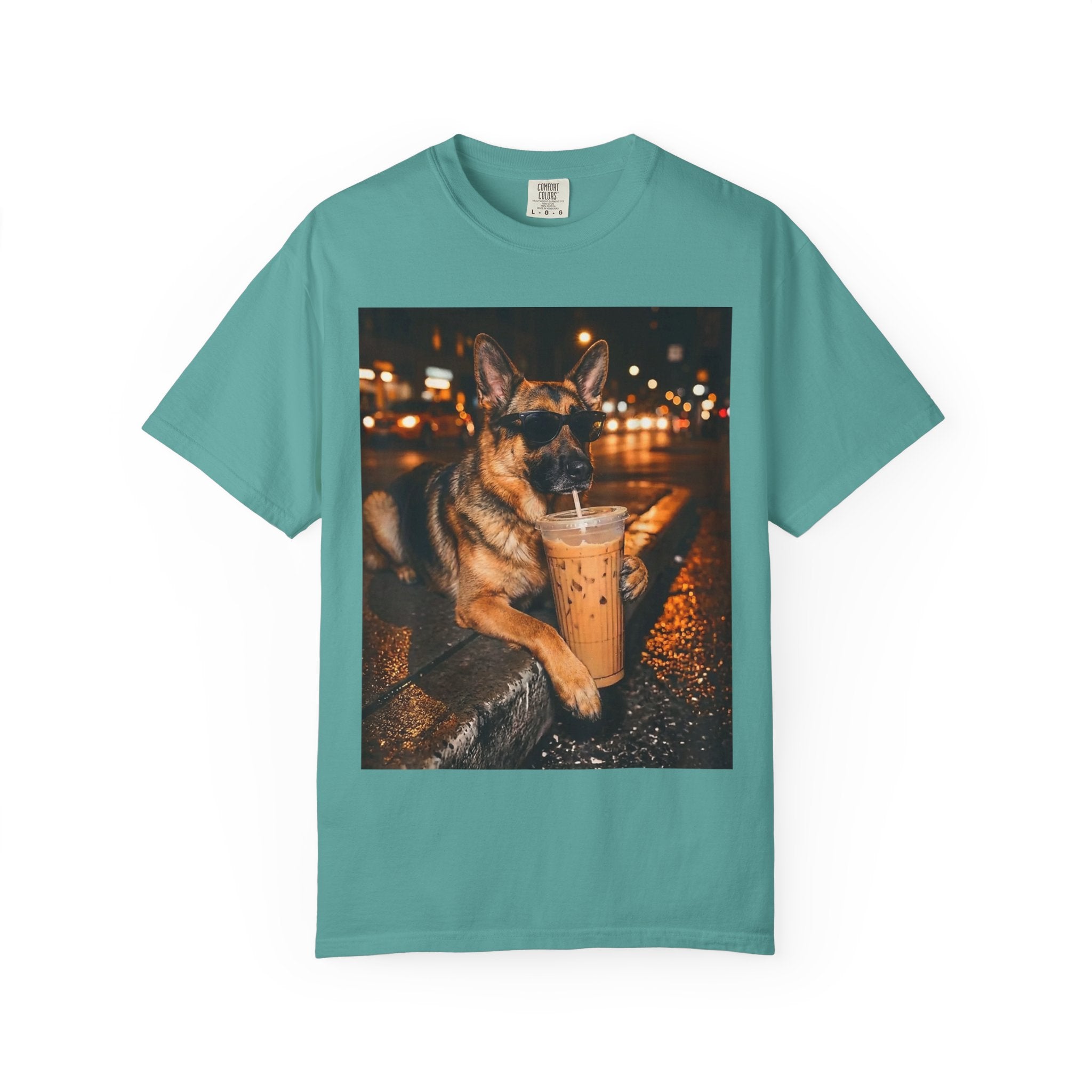 German Shepherd & Iced Coffee Photo T-Shirt — Dog