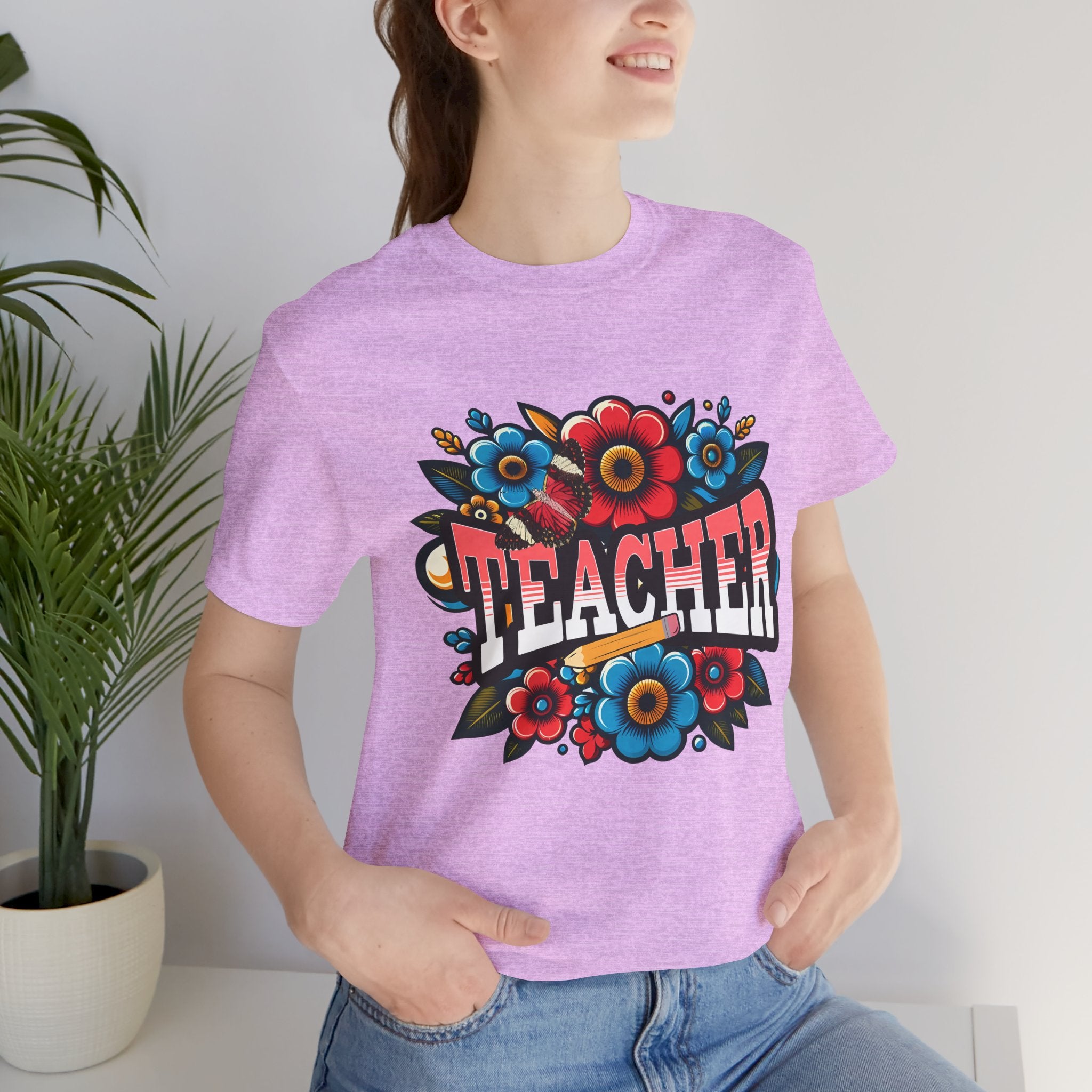 Teacher Floral Tee — Retro Colorful 'Teacher' Shirt
