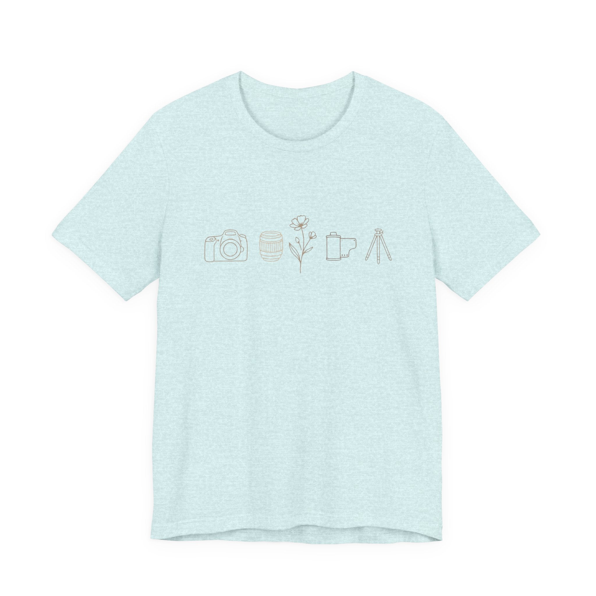 Photography Icons Tee — Minimal Camera, Film, Flower & Tripod Graphic Shirt