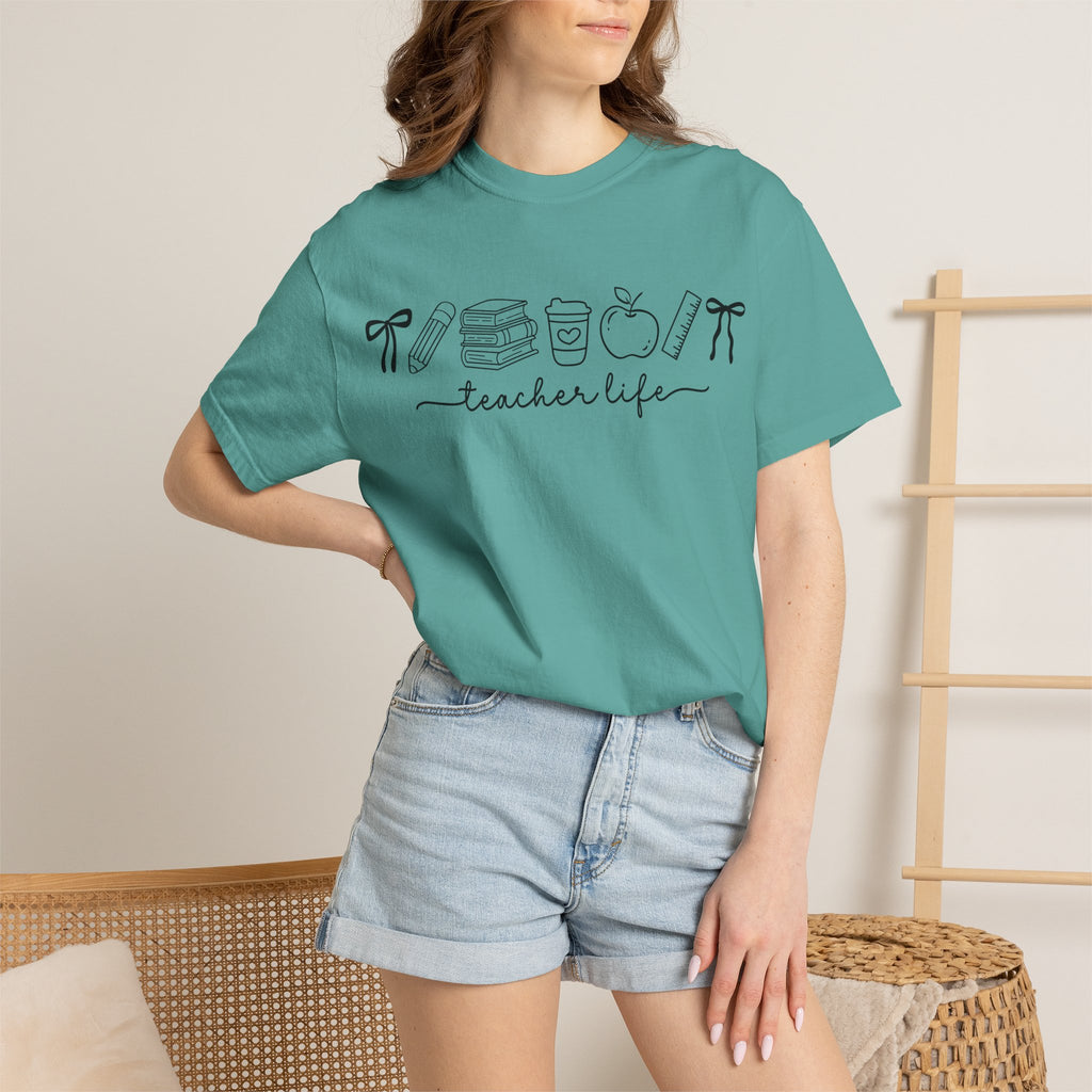 Teacher Life Tee — Minimalist Apple, Books & Coffee Graphic T-Shirt