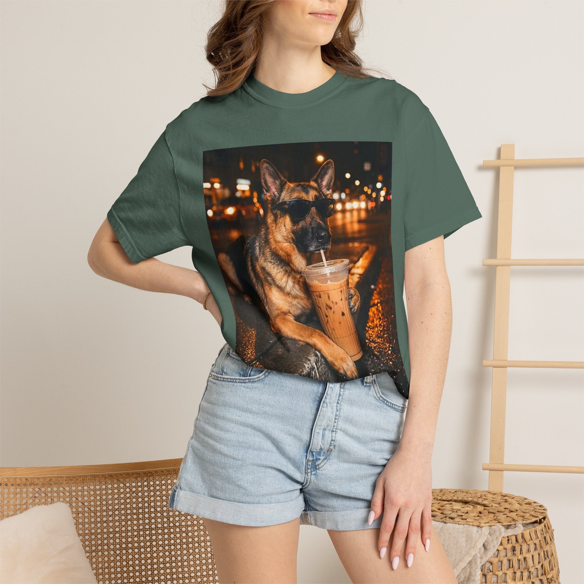 German Shepherd & Iced Coffee Photo T-Shirt — Dog