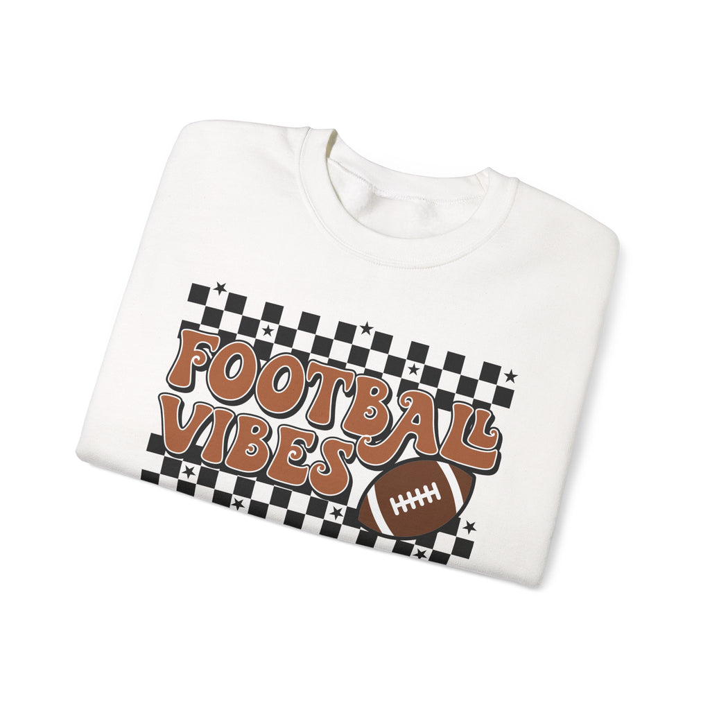 Football Vibes Crewneck Sweatshirt — Retro Checkerboard Football Graphic