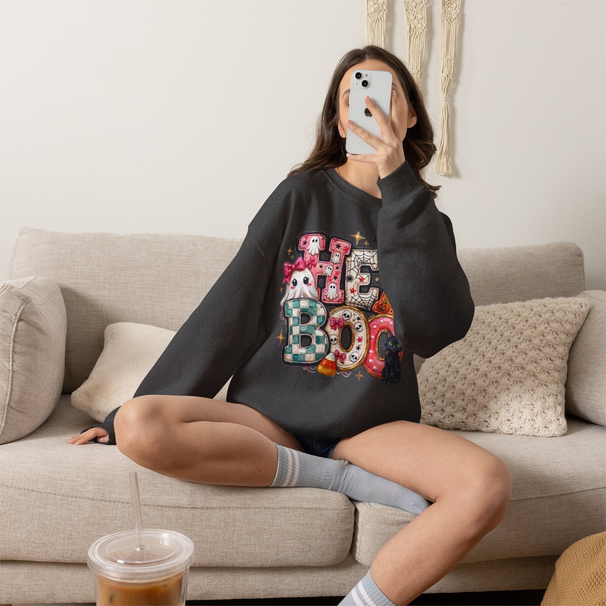 Halloween 'Boo!' Crewneck Sweatshirt – Cute Ghosts & Candy Halloween Pullover