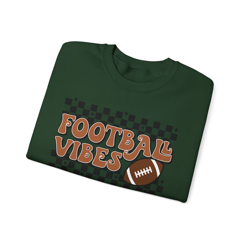 Football Vibes Crewneck Sweatshirt — Retro Checkerboard Football Graphic
