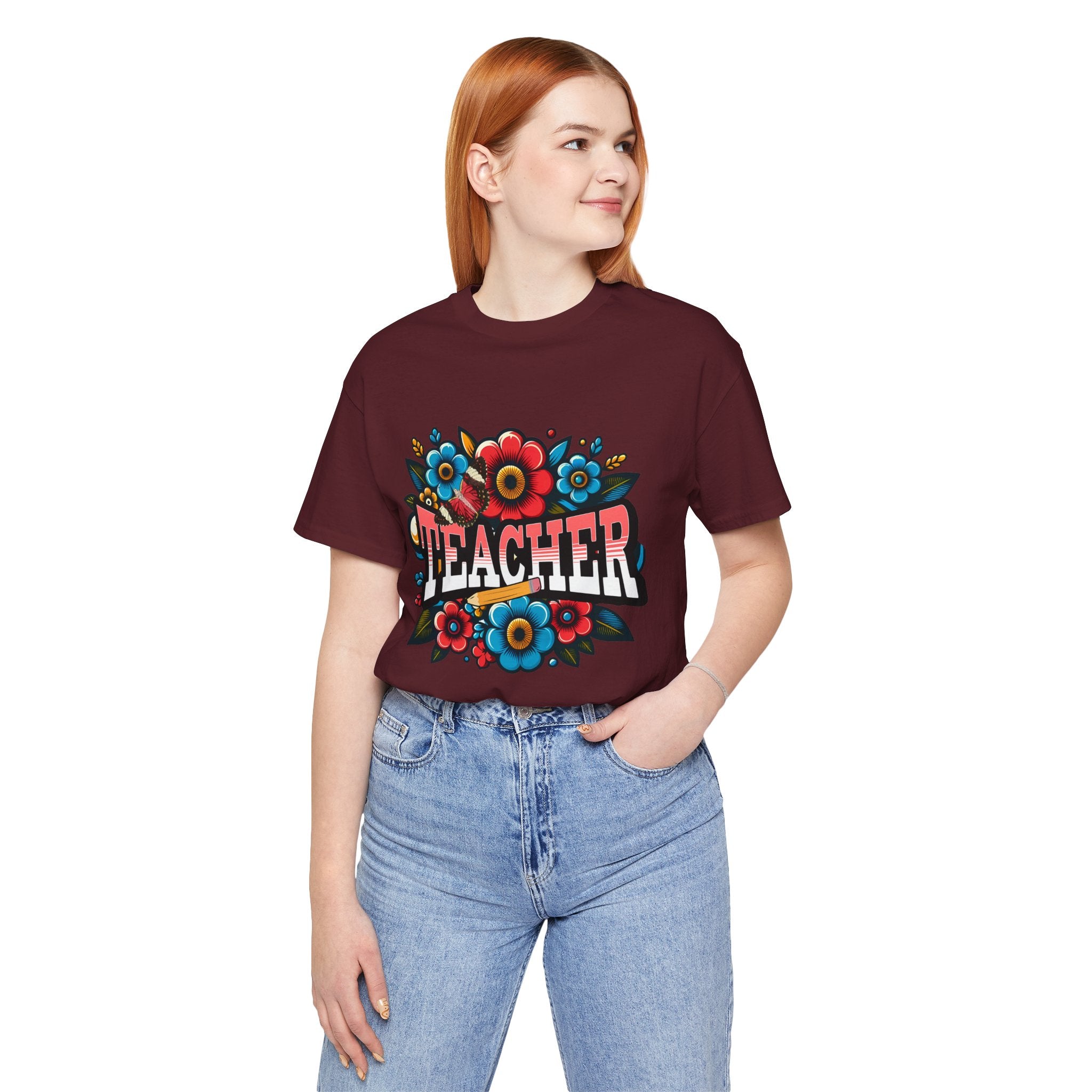 Teacher Floral Tee — Retro Colorful 'Teacher' Shirt