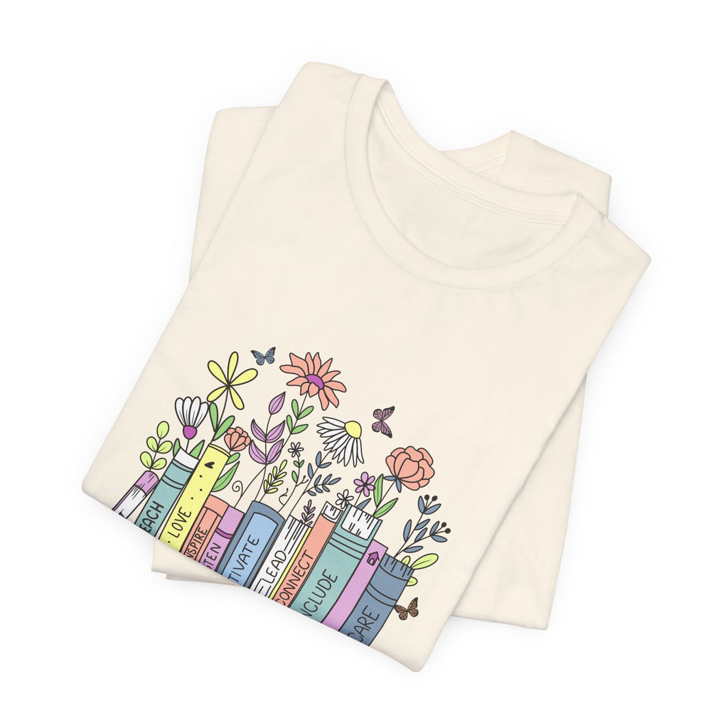 Book Lover T‑Shirt — Teacher Floral Books & Pencil Illustration Tee