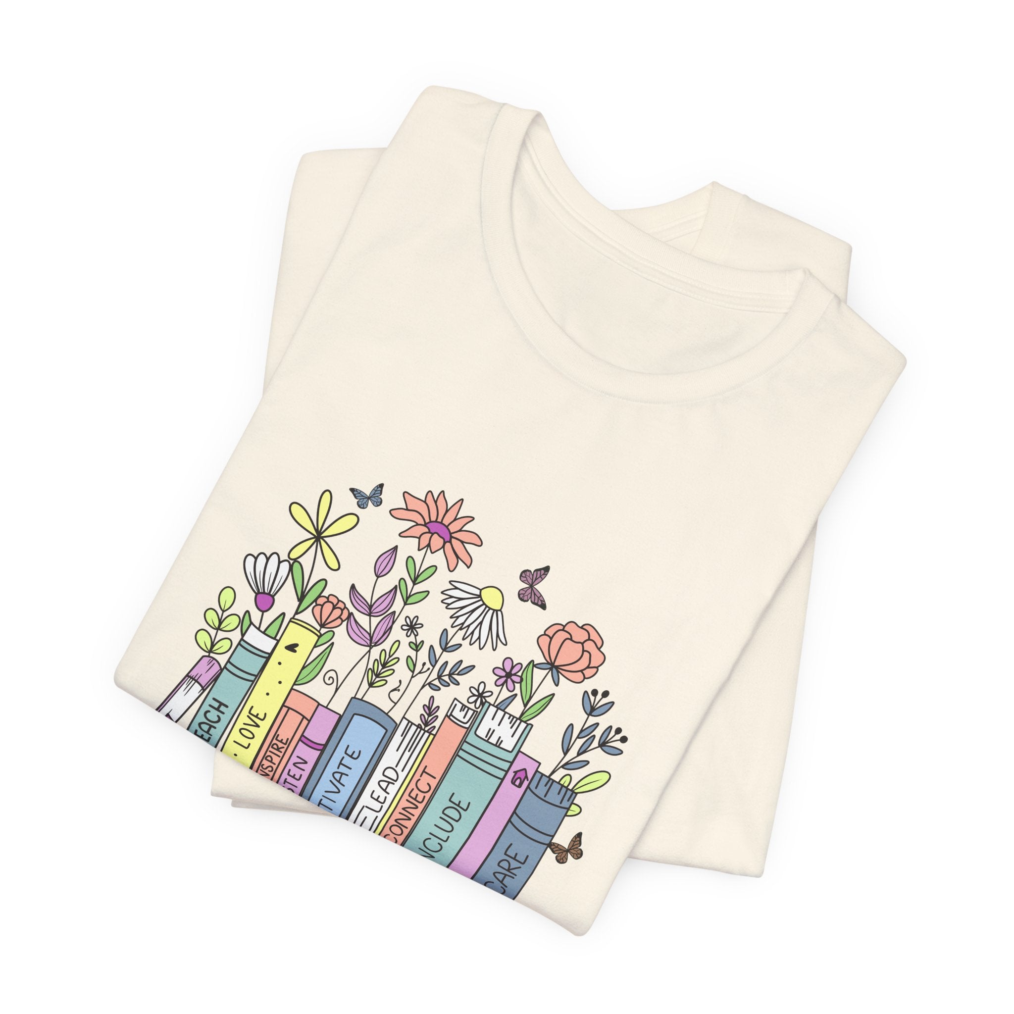 Book Lover T‑Shirt — Teacher Floral Books & Pencil Illustration Tee