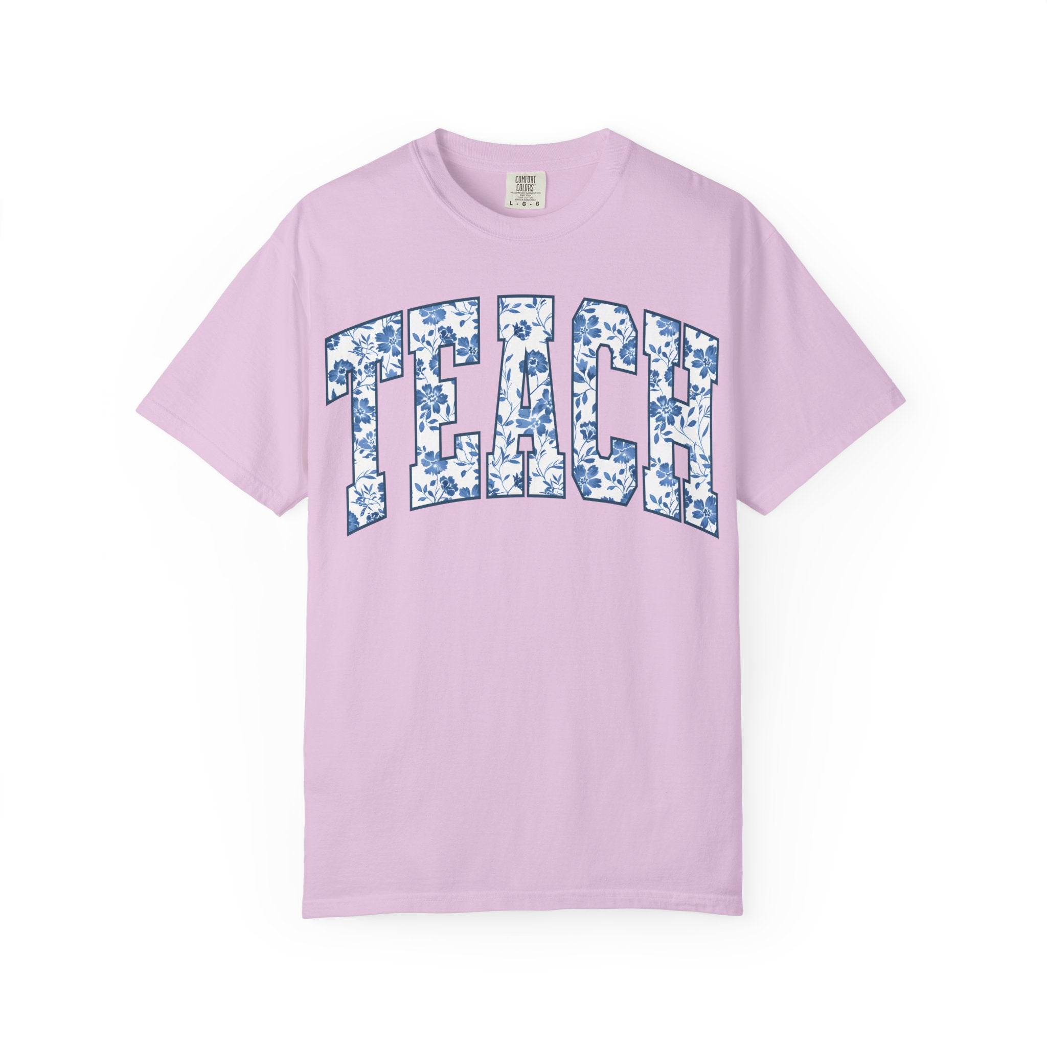 Teacher Floral Arch T-Shirt — 'TEACH' Blue Floral Print Tee