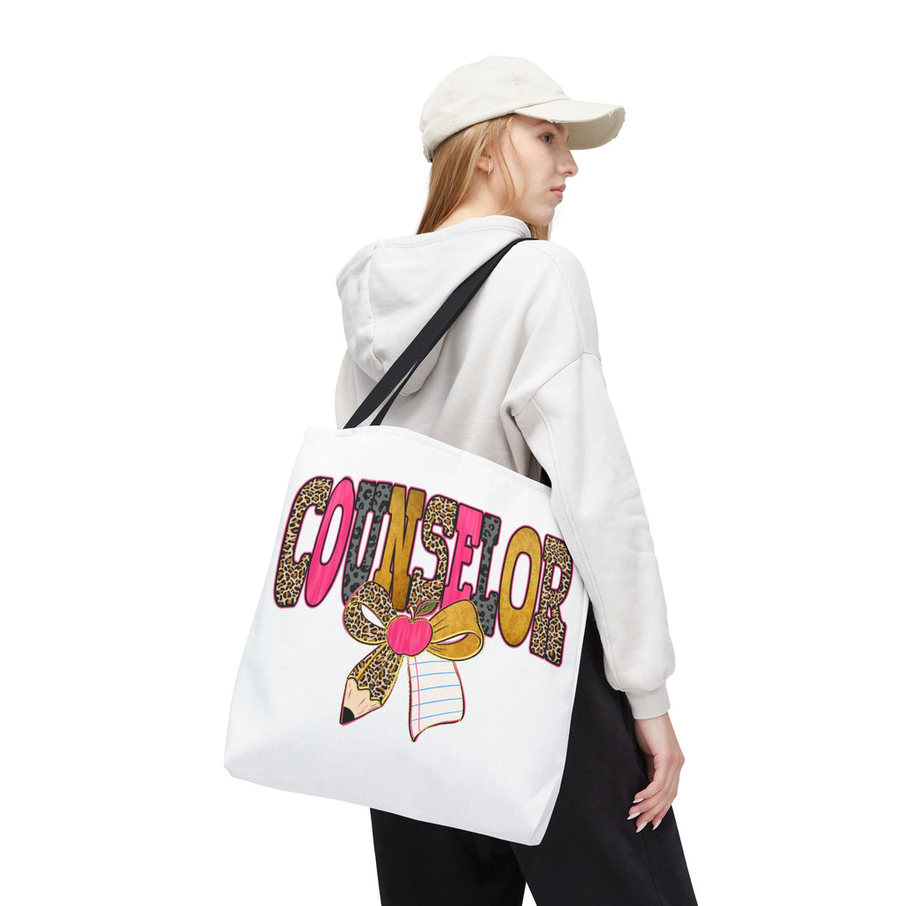 Counselor Tote Bag — Cute Leopard Pencil & Ribbon School Counselor Gift