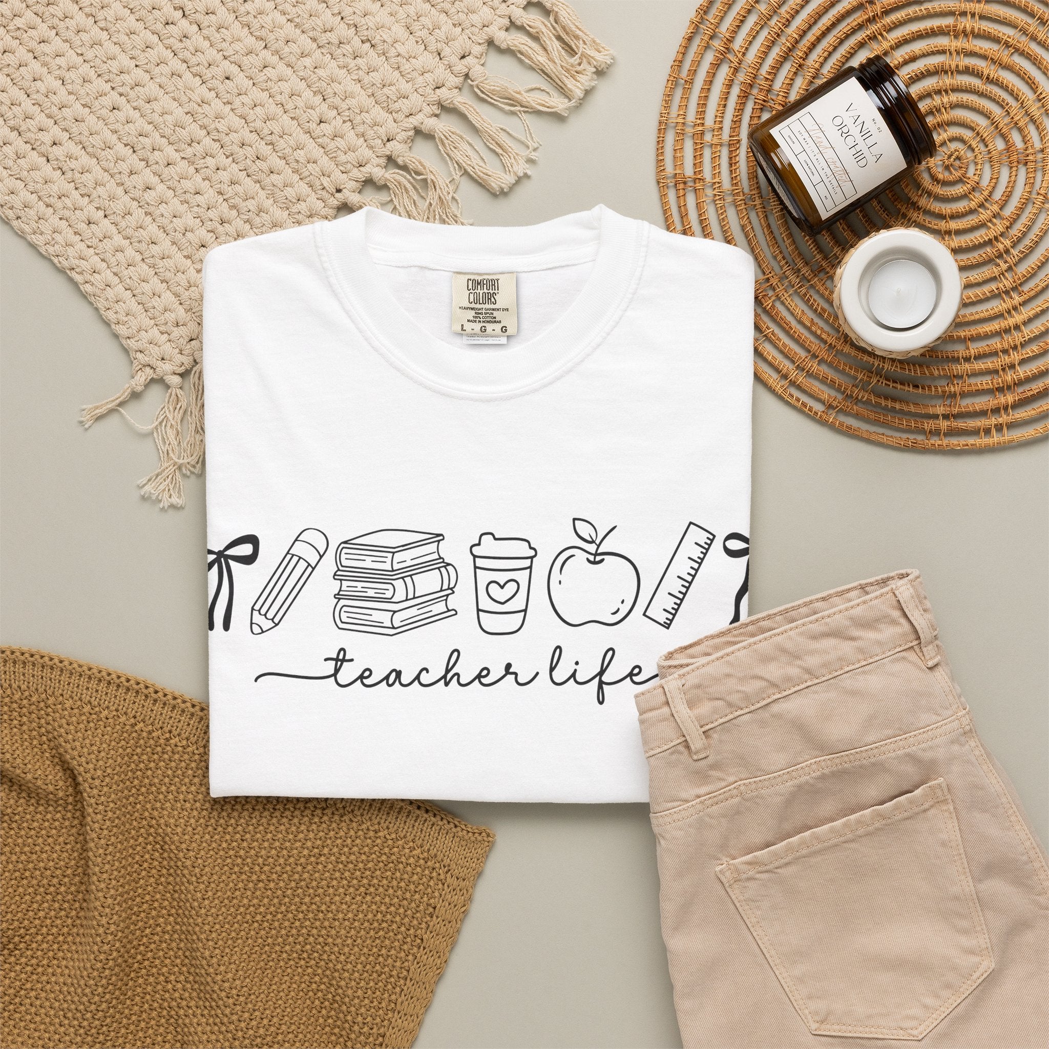 Teacher Life Tee — Minimalist Apple, Books & Coffee Graphic T-Shirt