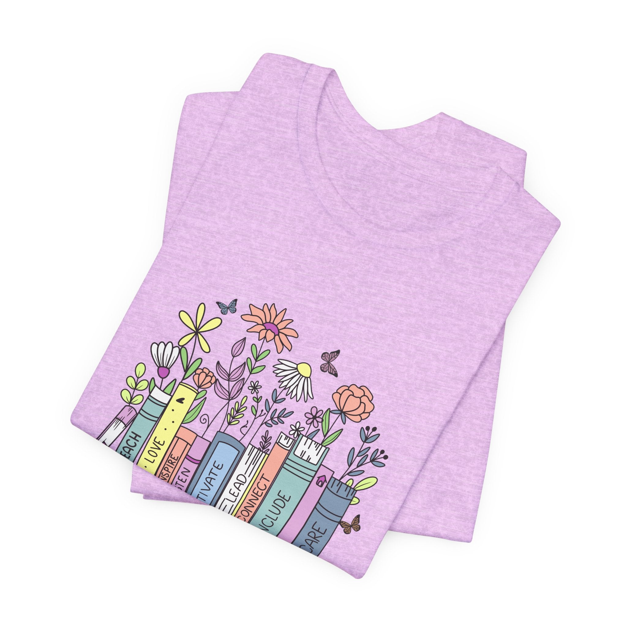 Book Lover T‑Shirt — Teacher Floral Books & Pencil Illustration Tee