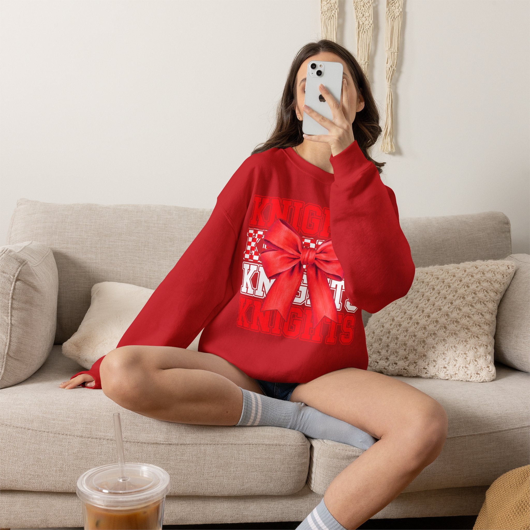 Crewneck Sweatshirt — 'Knights' Red Bow School Spirit  Crew