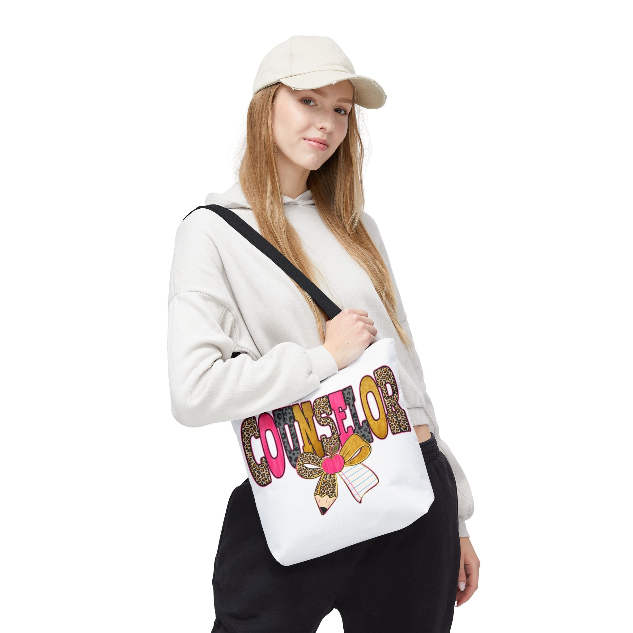 Counselor Tote Bag — Cute Leopard Pencil & Ribbon School Counselor Gift