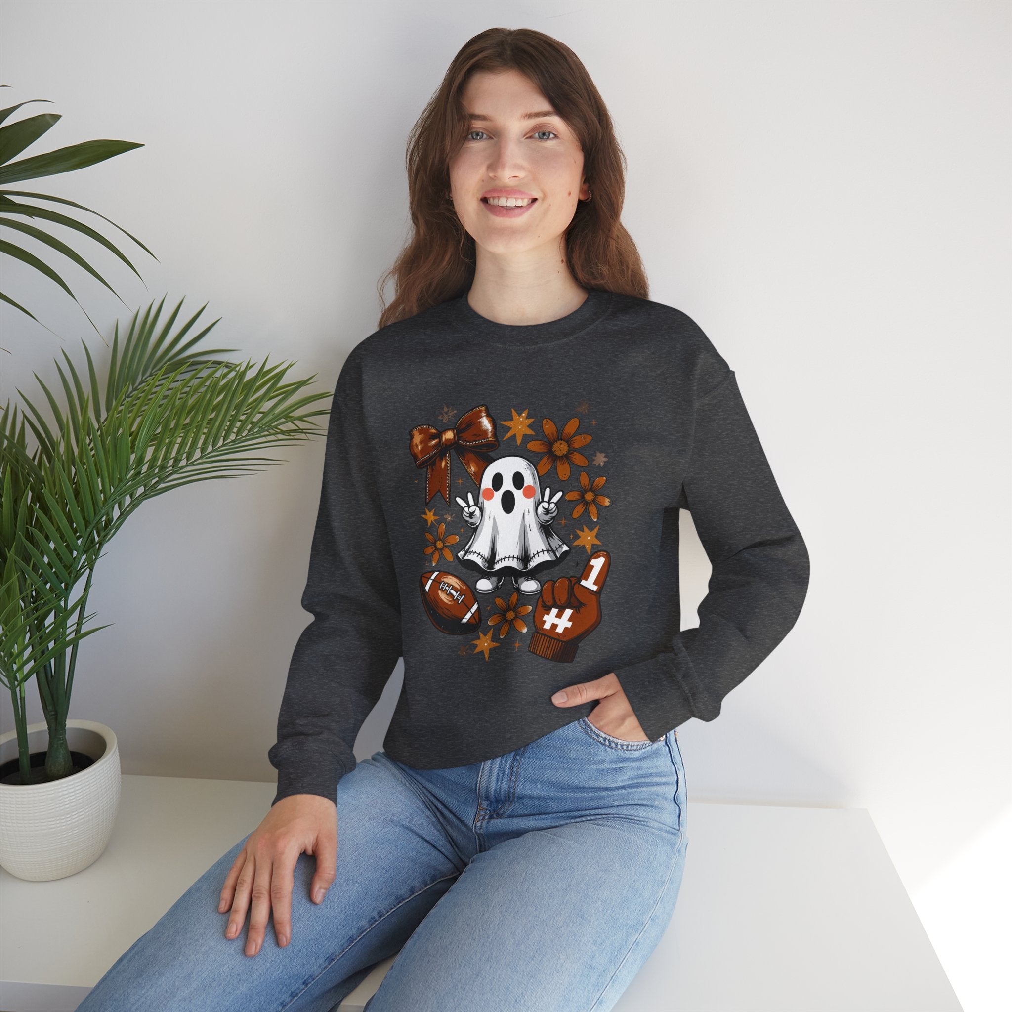 Football Ghost Crewneck Sweatshirt — Cute Halloween Game Day Shirt