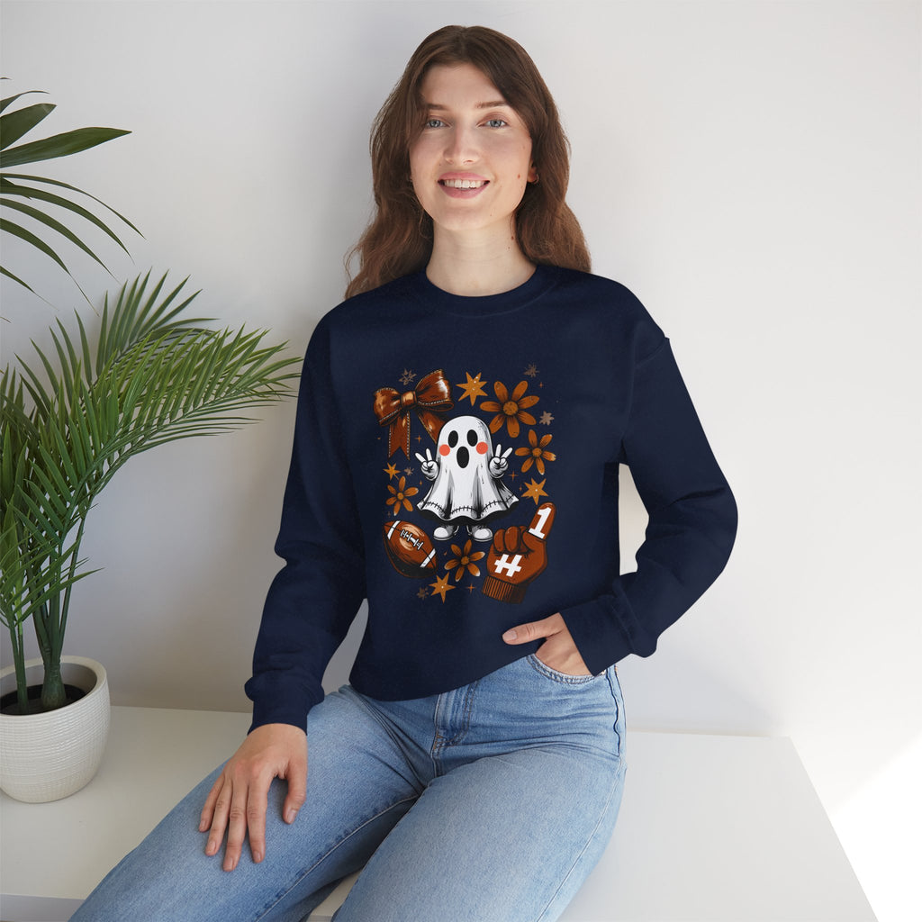 Football Ghost Crewneck Sweatshirt — Cute Halloween Game Day Shirt