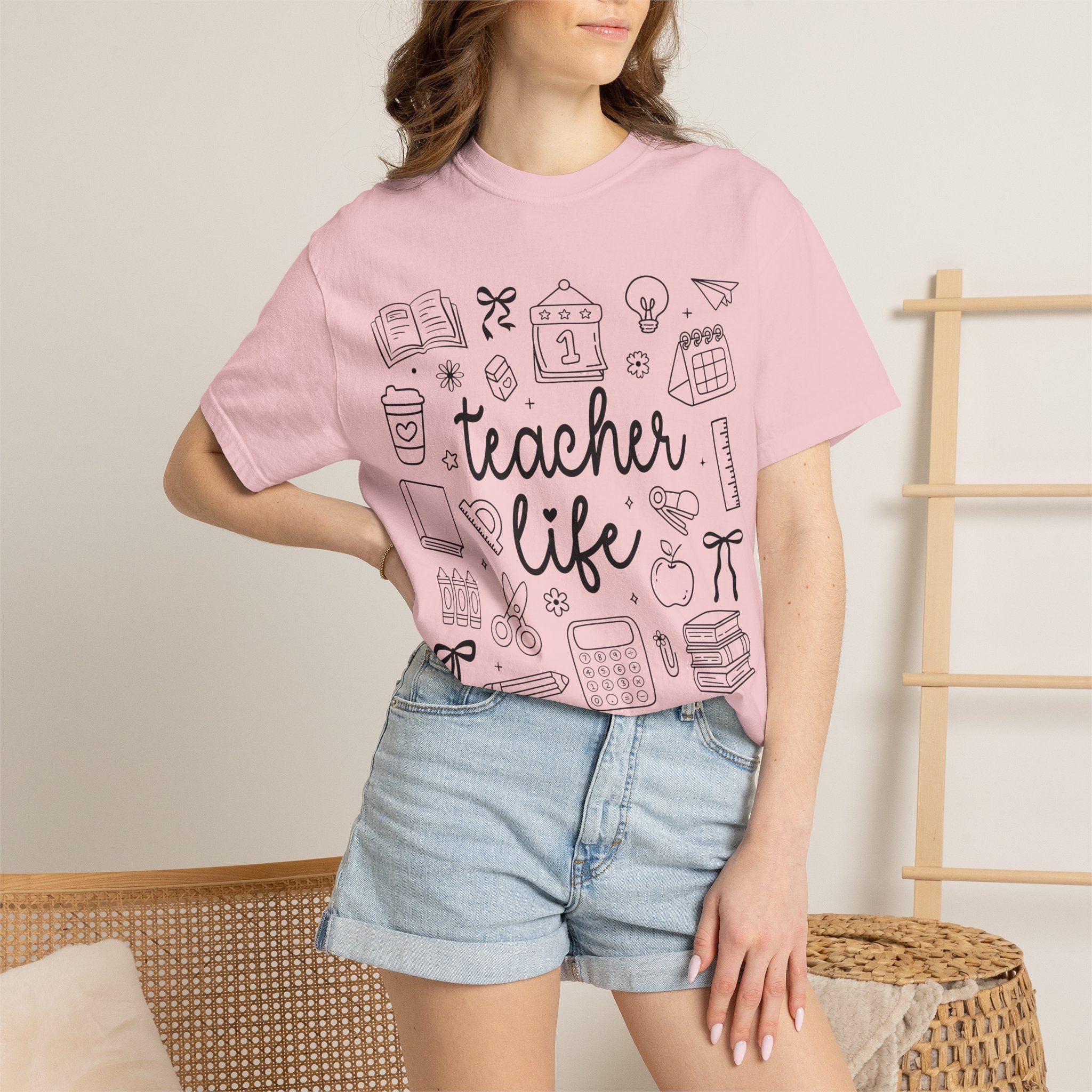 Teacher Life T-Shirt — School Supplies Sketch Graphic Tee