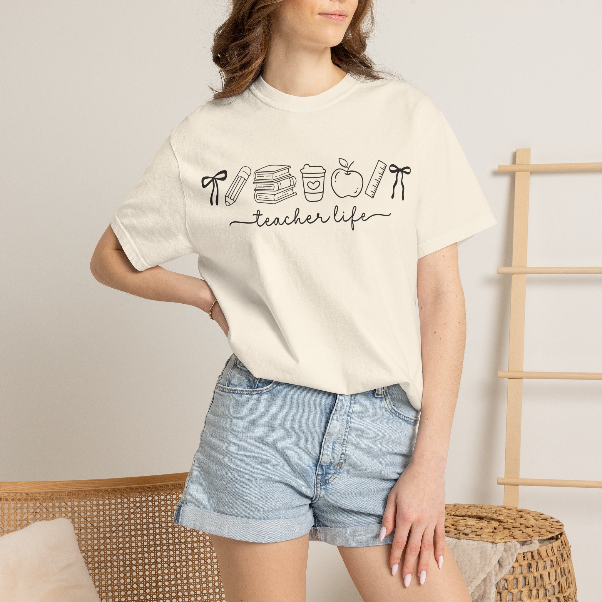 Teacher Life Tee — Minimalist Apple, Books & Coffee Graphic T-Shirt